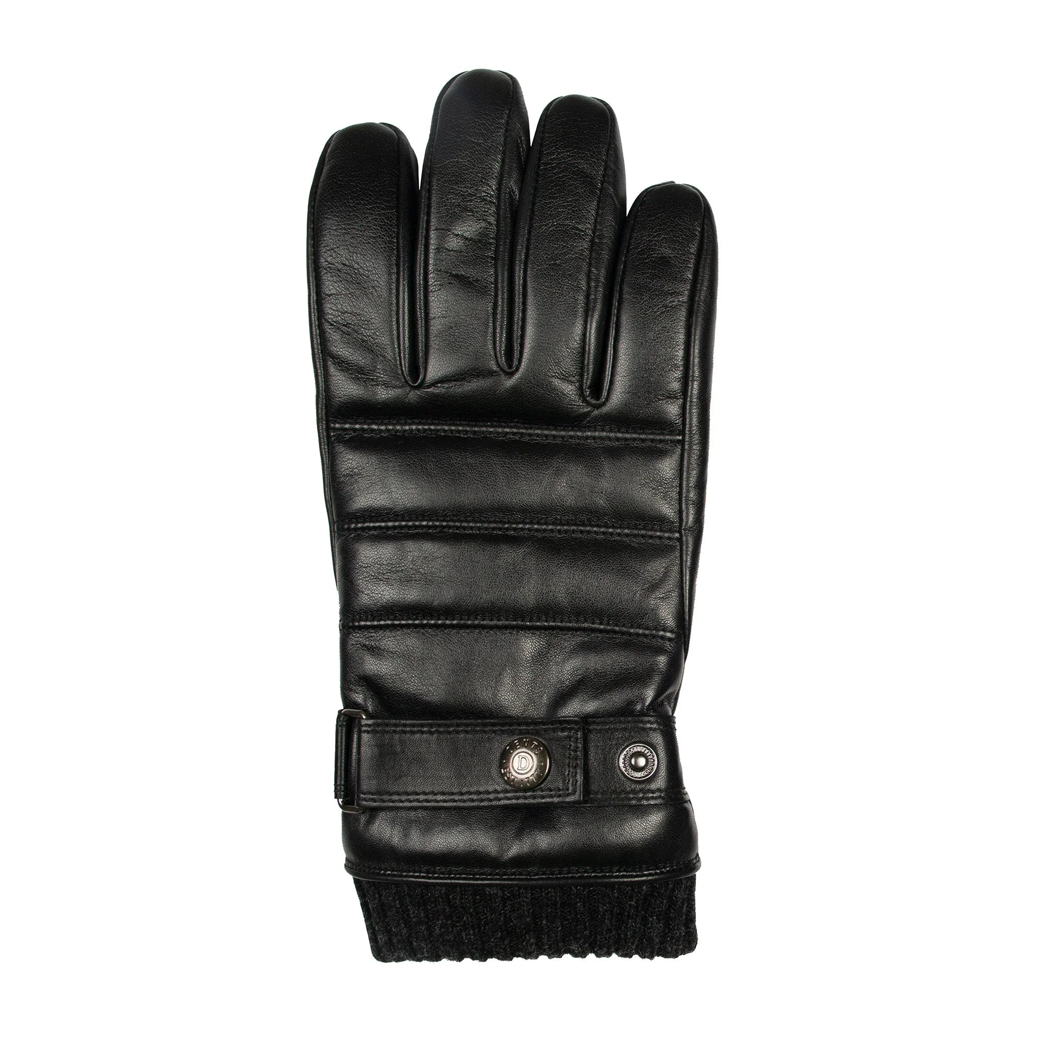 Men's Water-Resistant Faux Fur-Lined Leather Gloves with Stitch Detail and Knitted Cuffs - Image 3