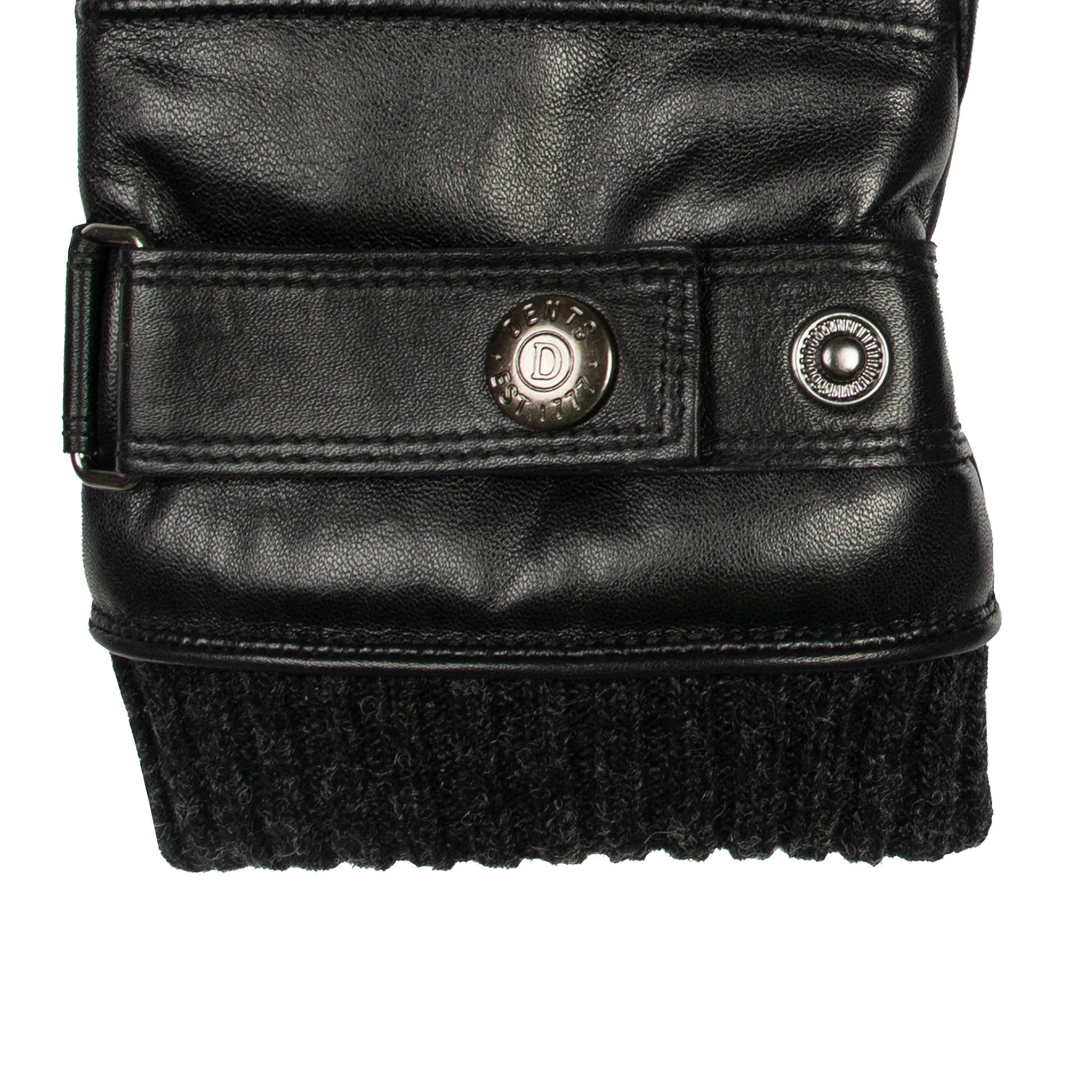Men's Water-Resistant Faux Fur-Lined Leather Gloves with Stitch Detail and Knitted Cuffs - Image 4