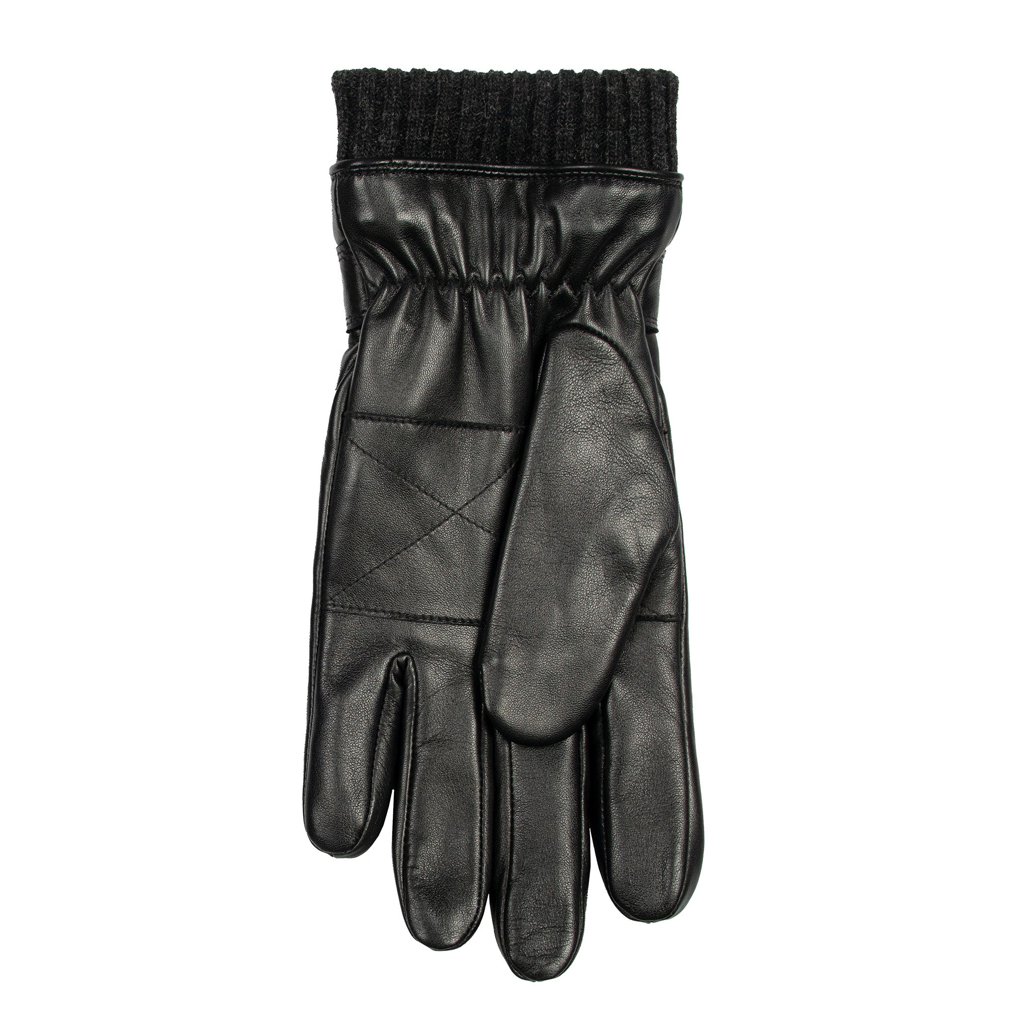 Men's Water-Resistant Faux Fur-Lined Leather Gloves with Stitch Detail and Knitted Cuffs - Image 5