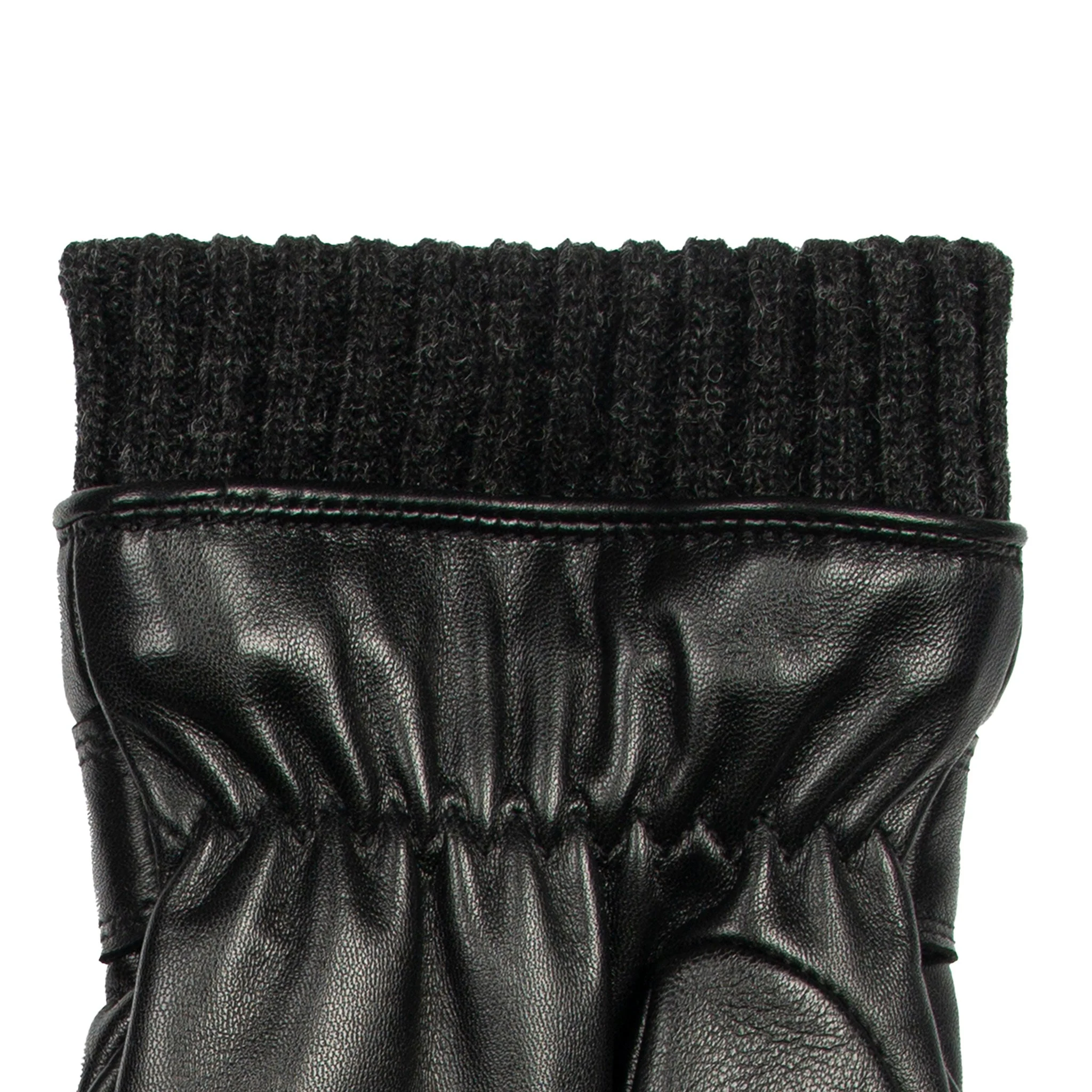 Men's Water-Resistant Faux Fur-Lined Leather Gloves with Stitch Detail and Knitted Cuffs - Image 6