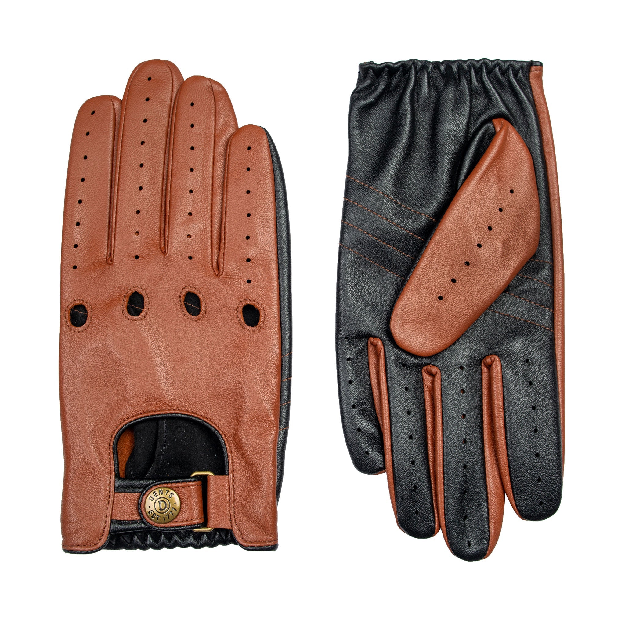 Men's Water-Resistant Two-Colour Leather Driving Gloves - Image 14