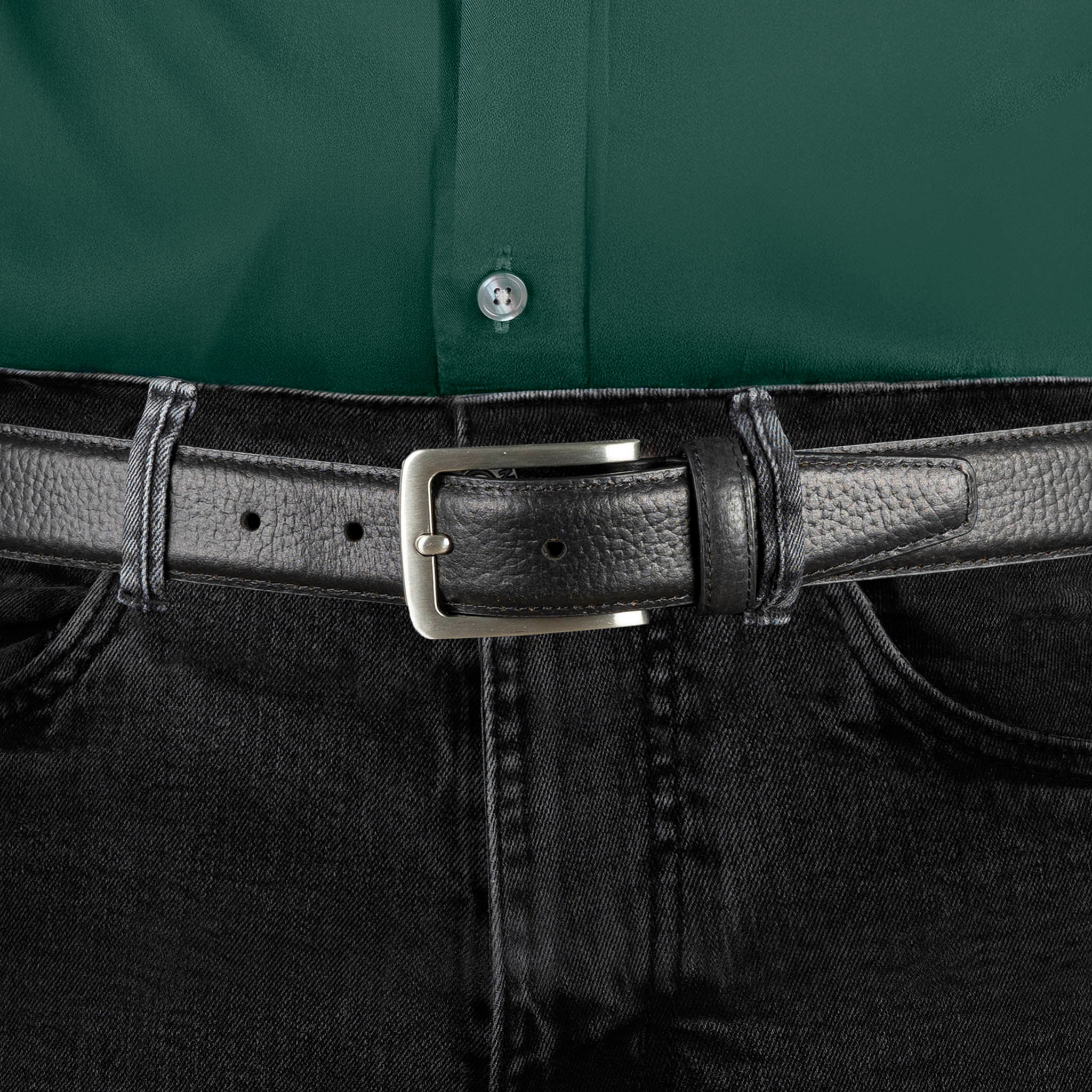 Men's Lined Full-Grain Leather Belt with Satin Nickel Buckle and Pebble Finish - Image 11