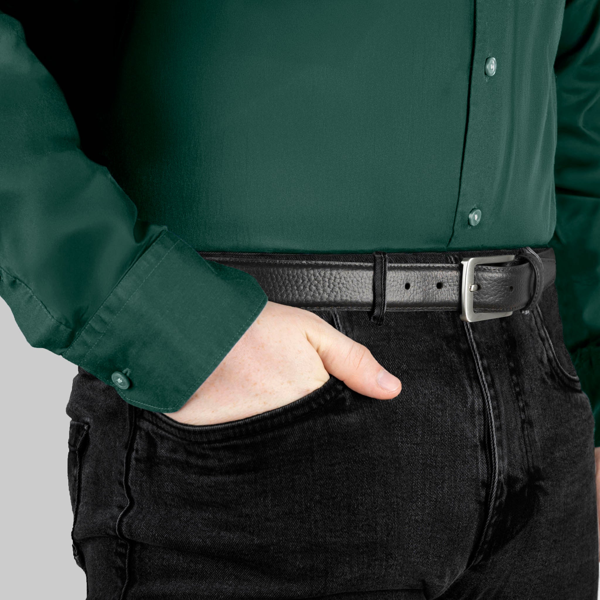 Men's Lined Full-Grain Leather Belt with Satin Nickel Buckle and Pebble Finish - Image 12
