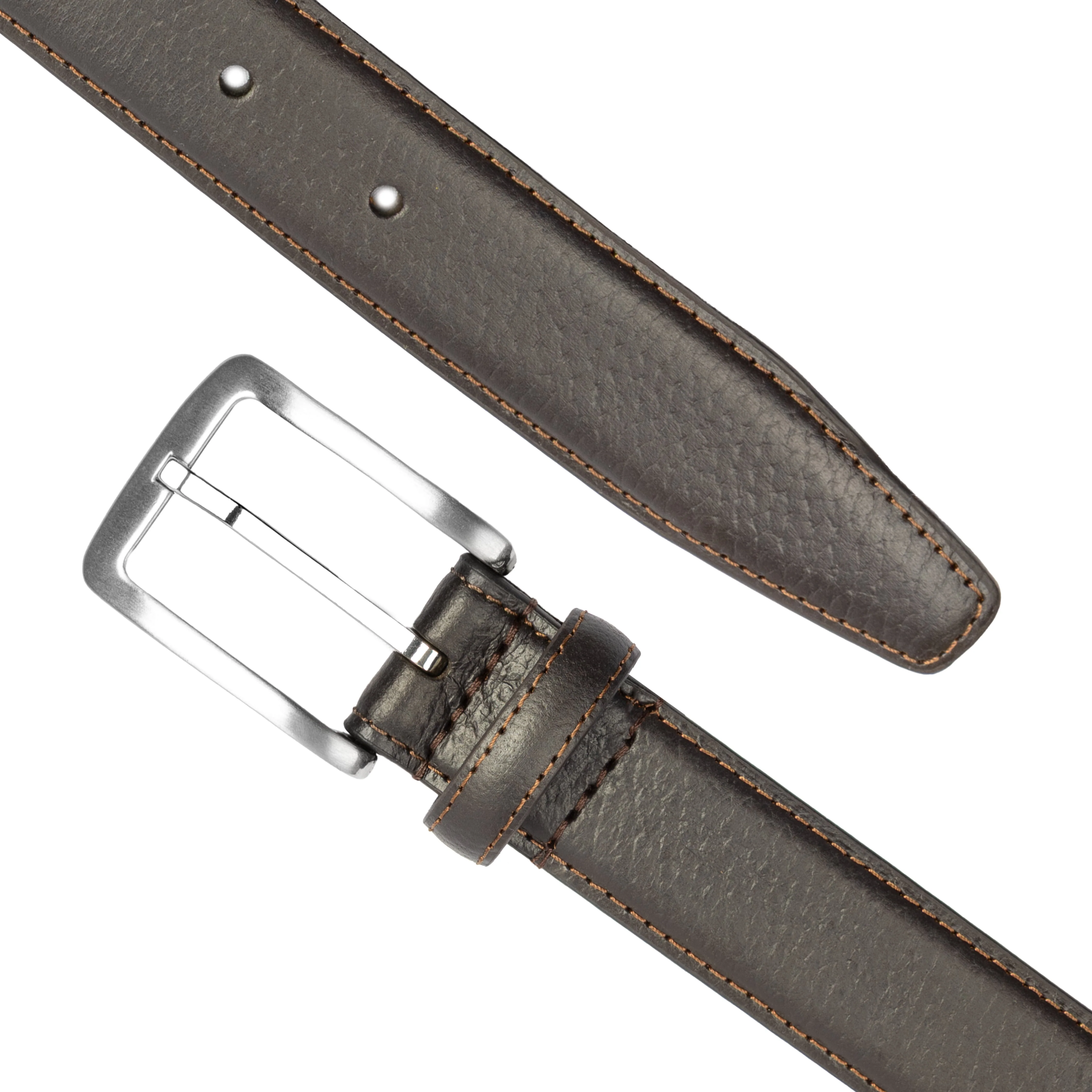 Men's Lined Full-Grain Leather Belt with Satin Nickel Buckle and Pebble Finish - Image 2