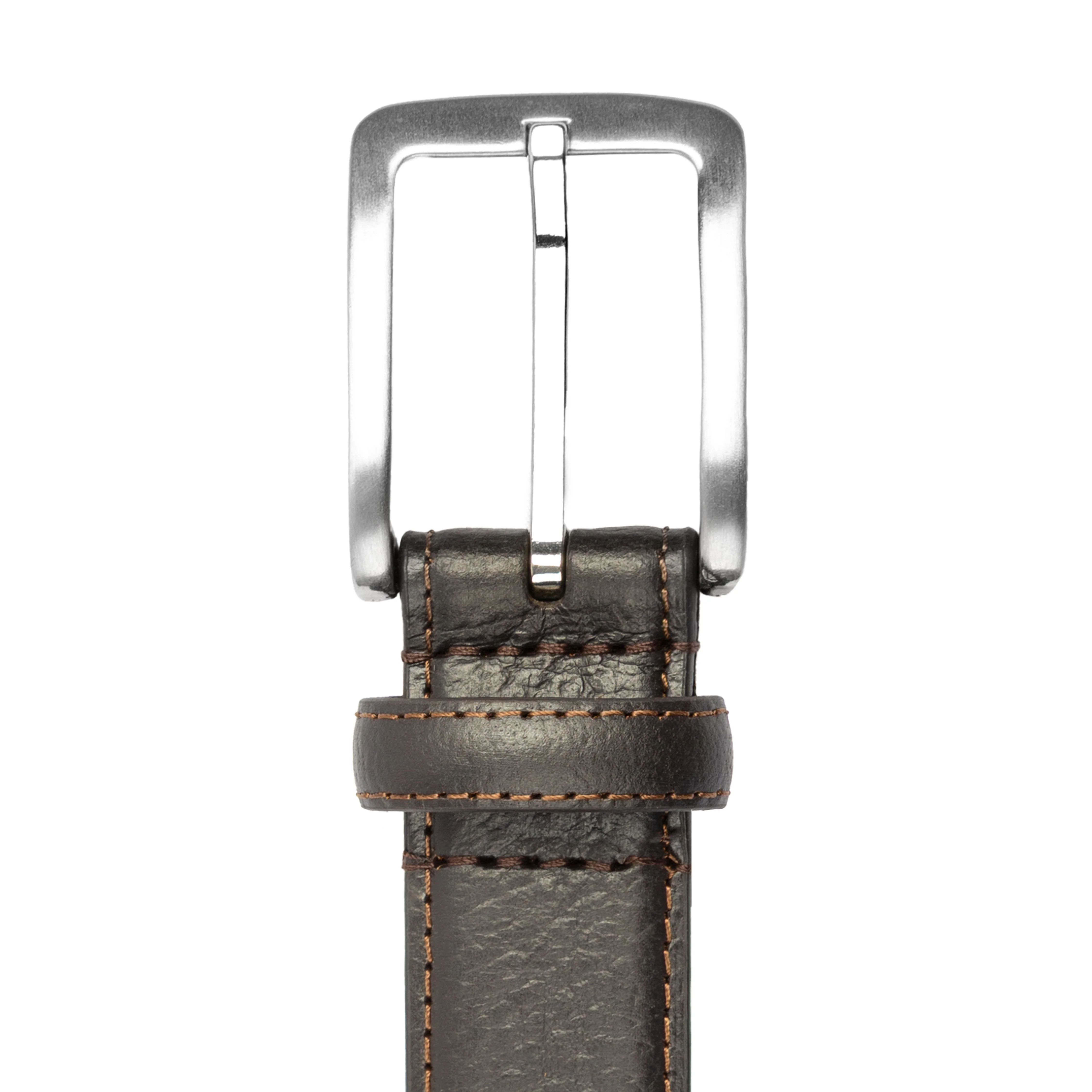 Men's Lined Full-Grain Leather Belt with Satin Nickel Buckle and Pebble Finish - Image 3