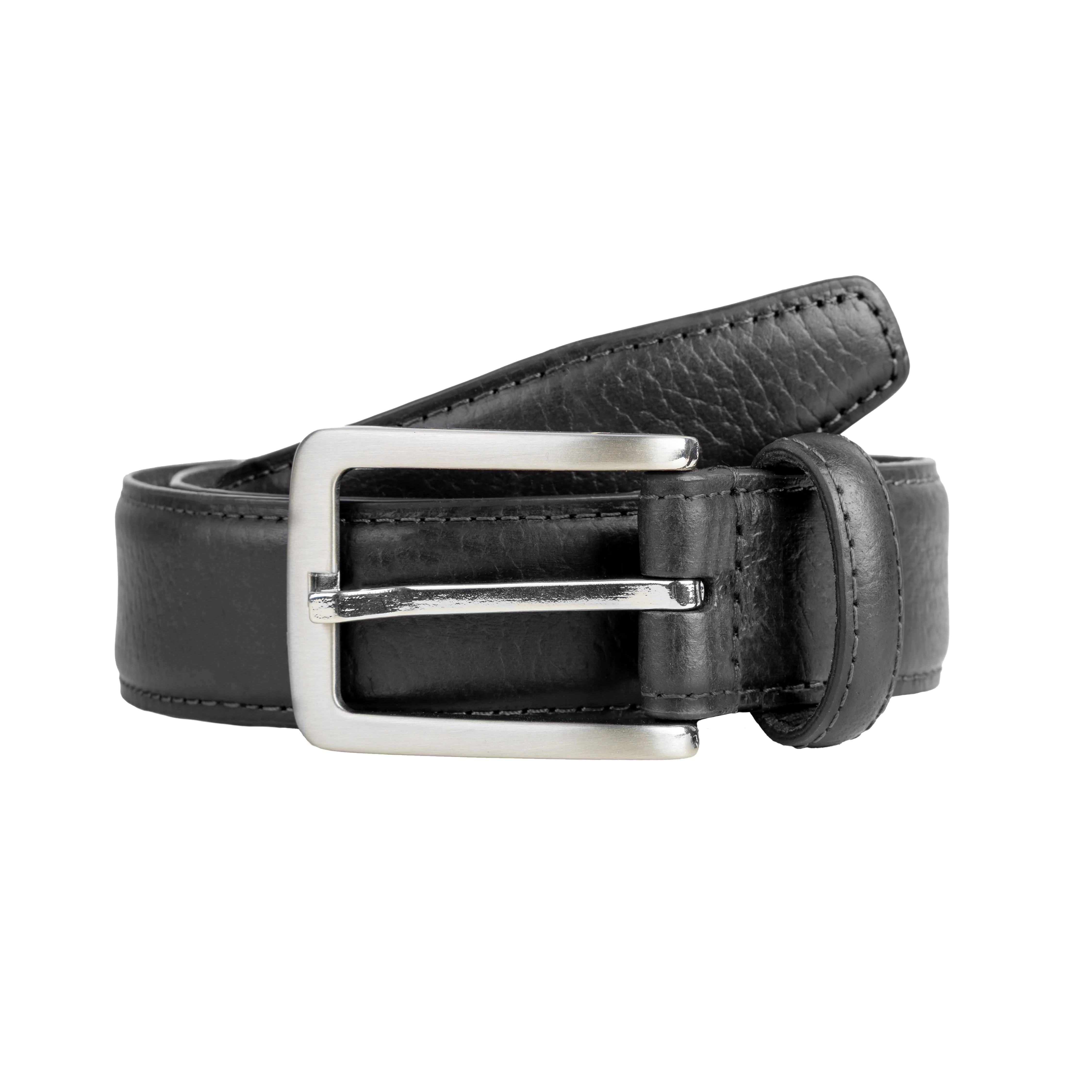 Men's Lined Full-Grain Leather Belt with Satin Nickel Buckle and Pebble Finish - Image 7