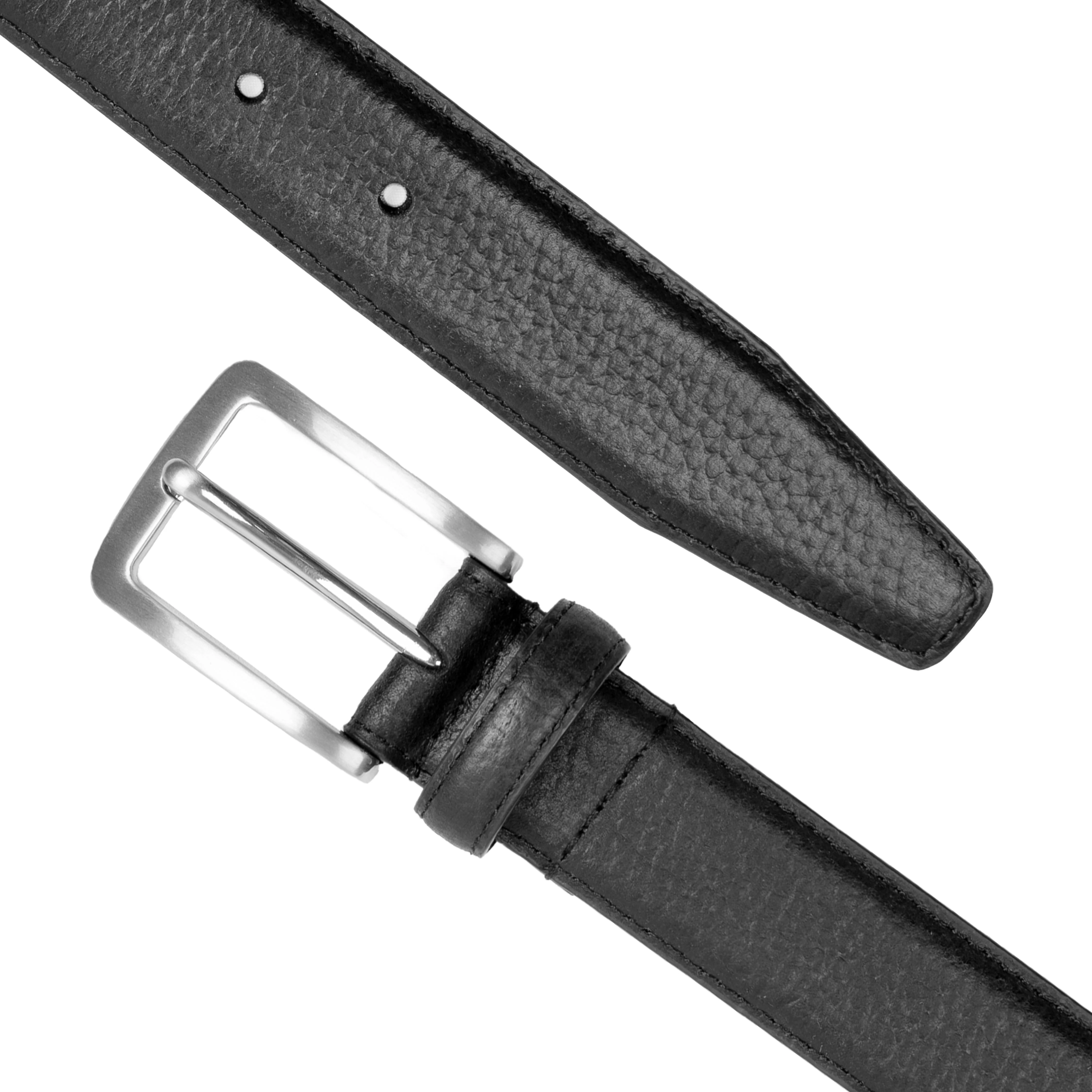 Men's Lined Full-Grain Leather Belt with Satin Nickel Buckle and Pebble Finish - Image 8