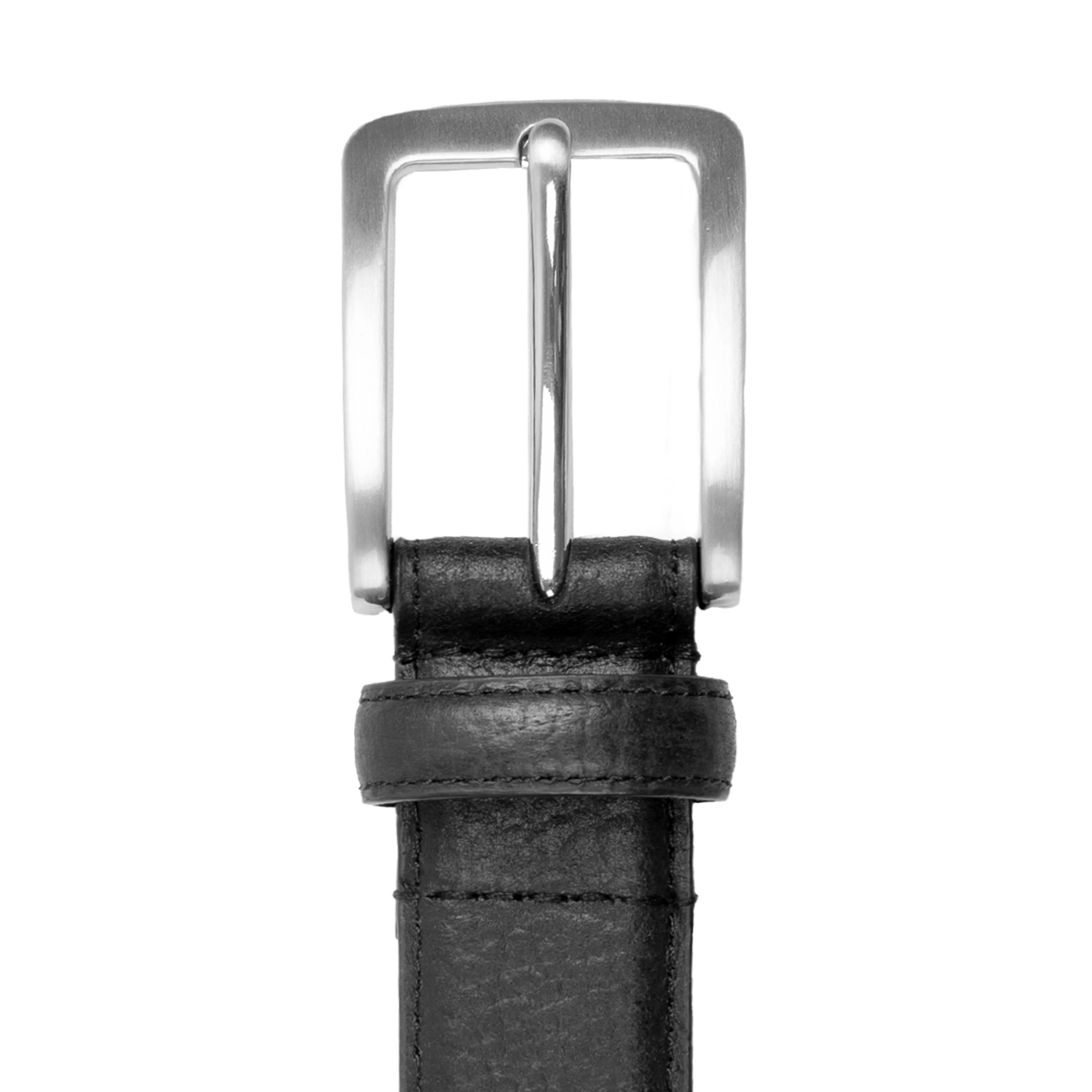 Men's Lined Full-Grain Leather Belt with Satin Nickel Buckle and Pebble Finish - Image 9