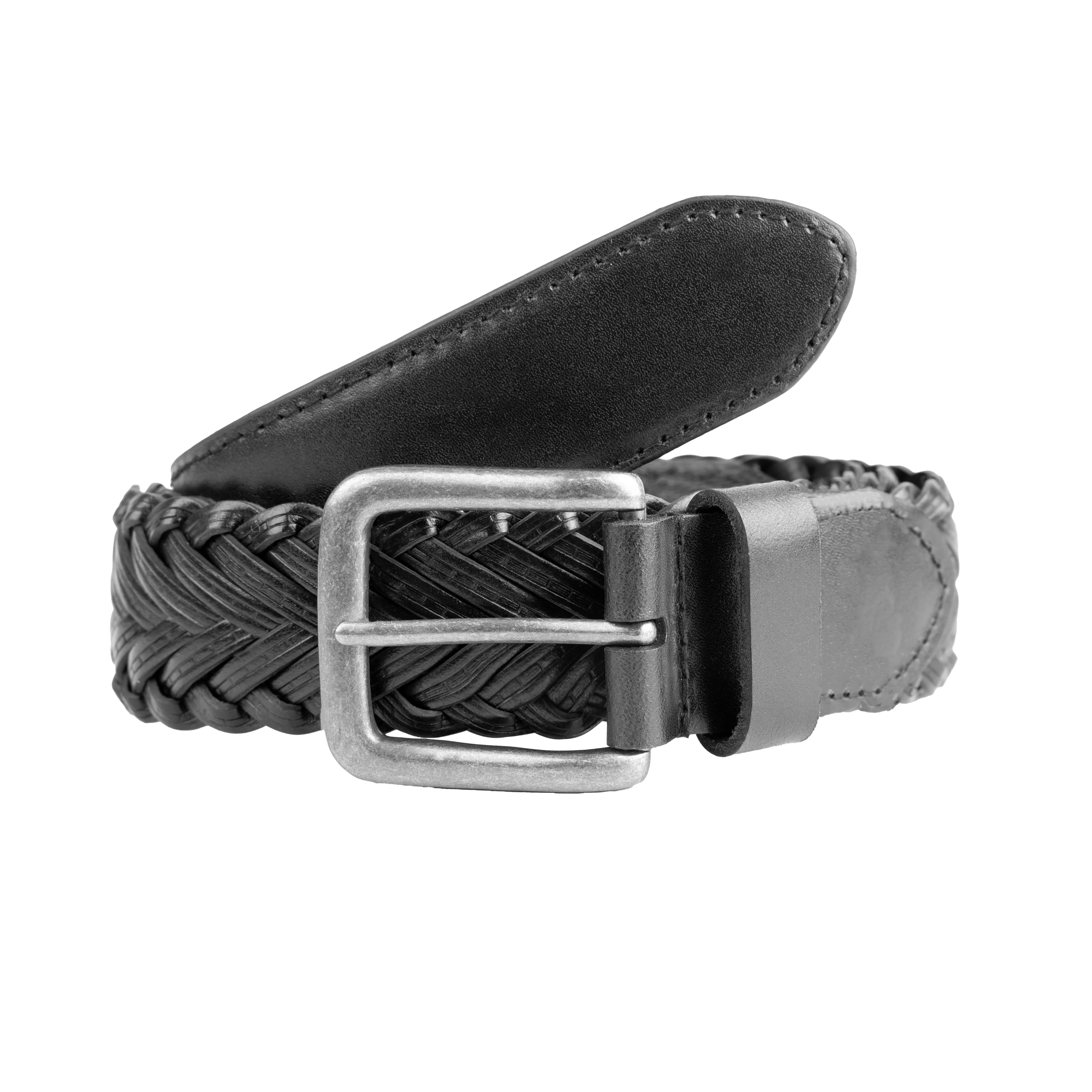 Men's Woven Leather Belt with Brushed Nickel Buckle