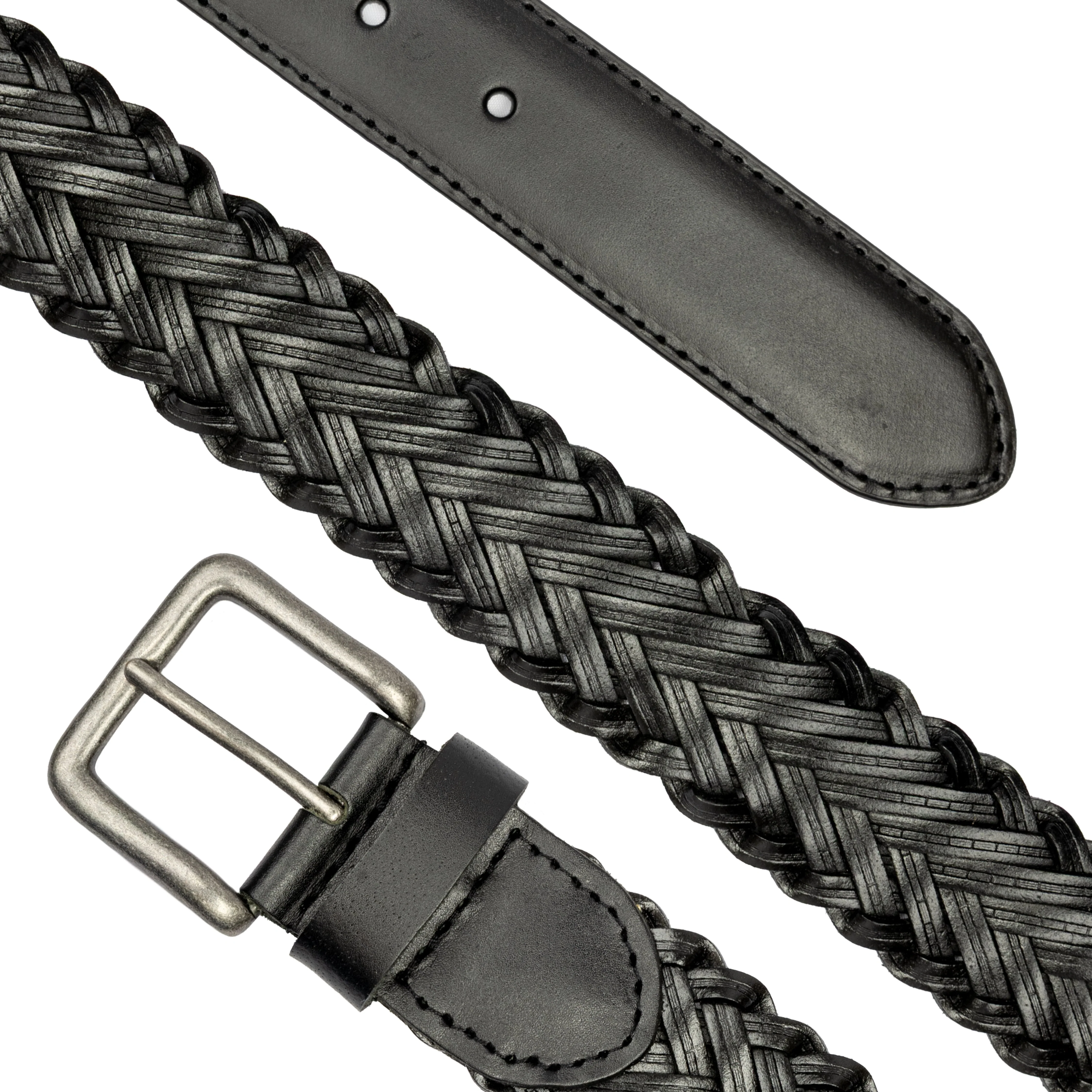 Men's Woven Leather Belt with Brushed Nickel Buckle - Image 2