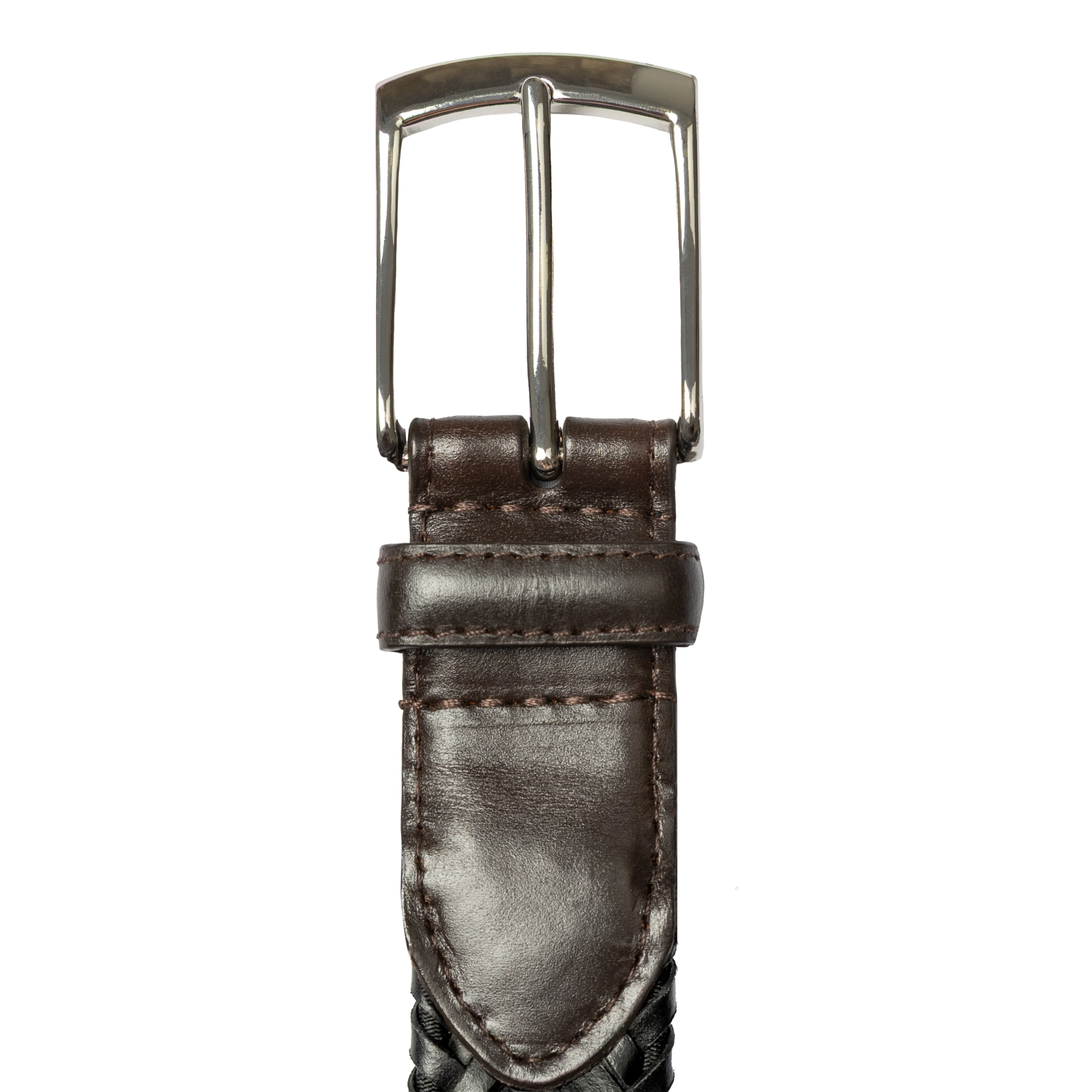 Men's Woven Leather Belt with Satin Nickel Buckle - Image 9