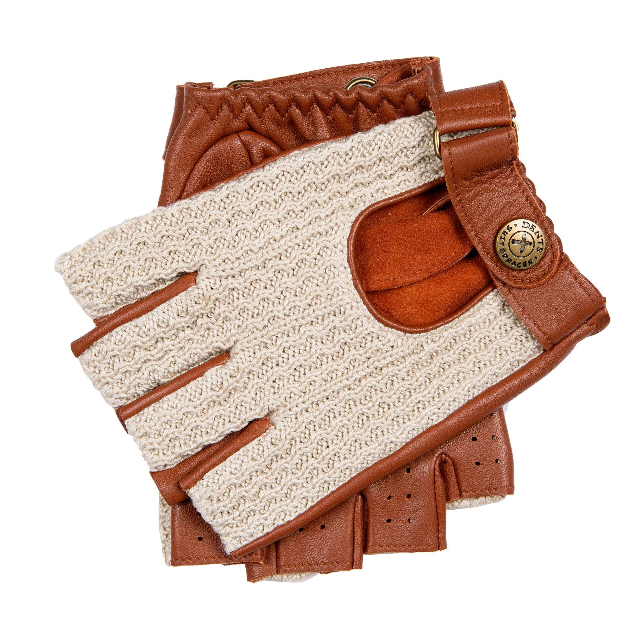 Men's The Suited Racer Fingerless Crochet-Back Leather Driving Gloves - Image 14