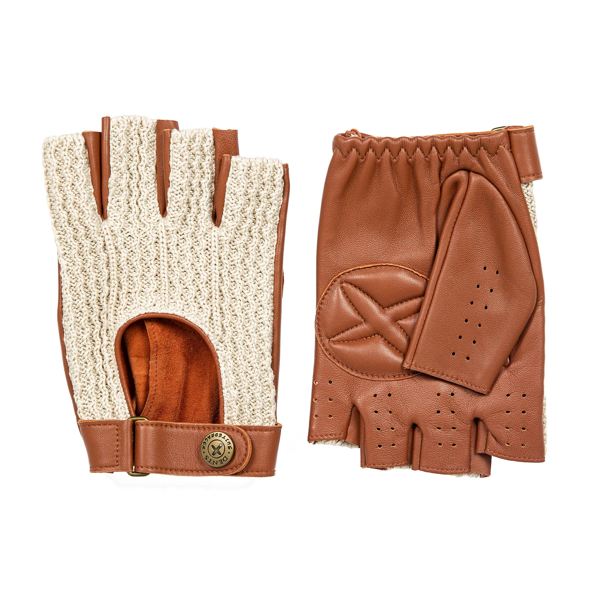 Men's The Suited Racer Fingerless Crochet-Back Leather Driving Gloves - Image 18