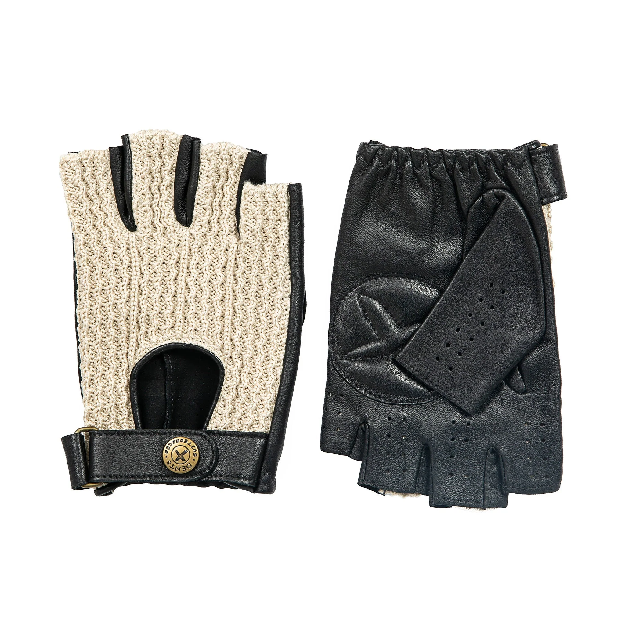 Men's The Suited Racer Fingerless Crochet-Back Leather Driving Gloves - Image 5