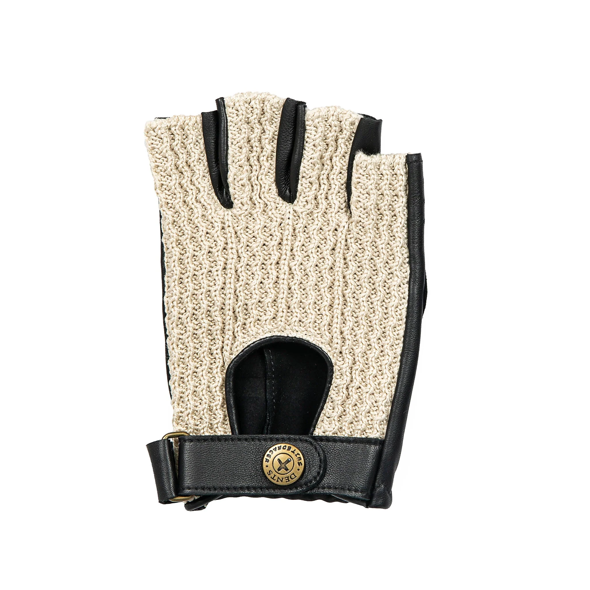Men's The Suited Racer Fingerless Crochet-Back Leather Driving Gloves - Image 6