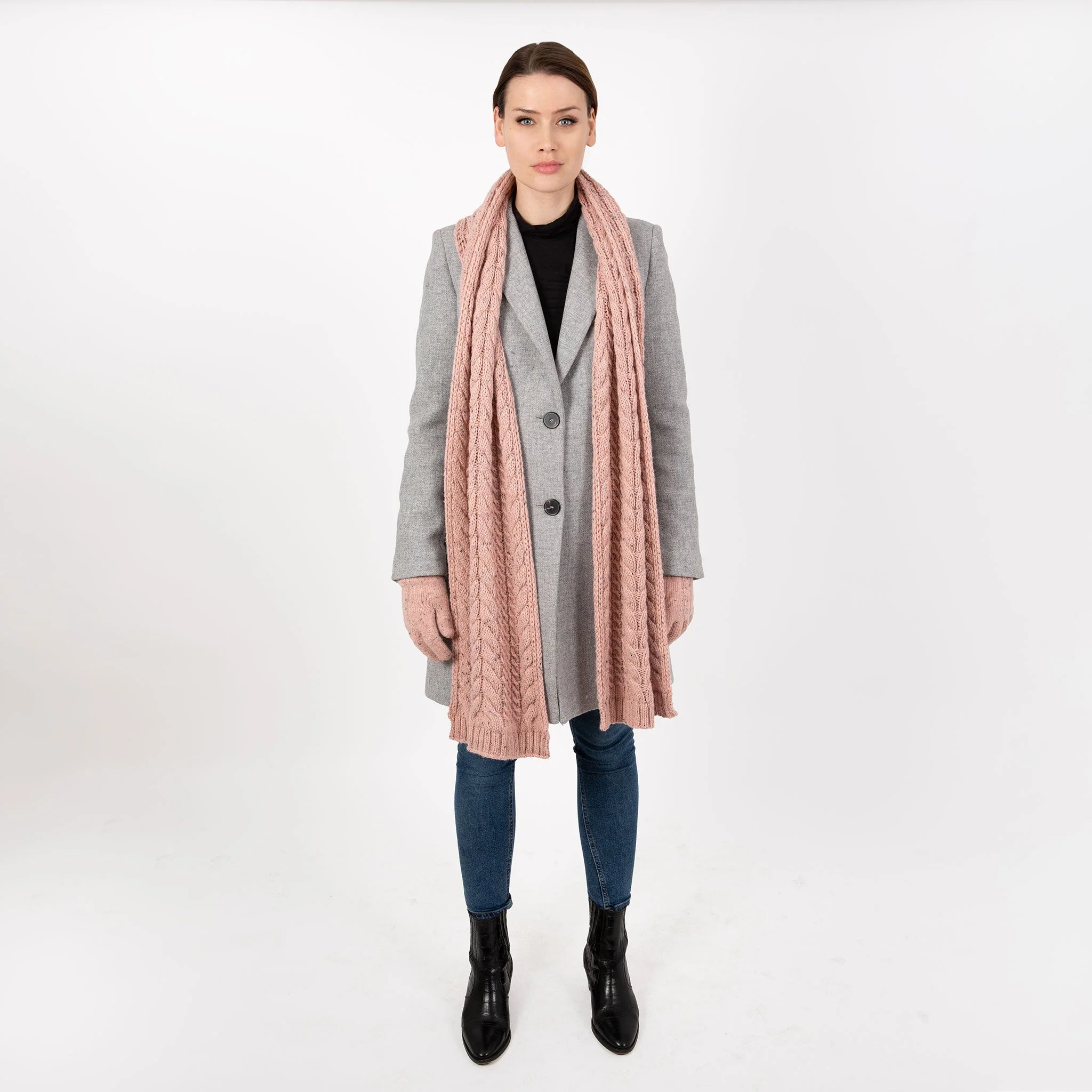 Women’s Cable Knit Scarf with Marl Yarn - Image 15