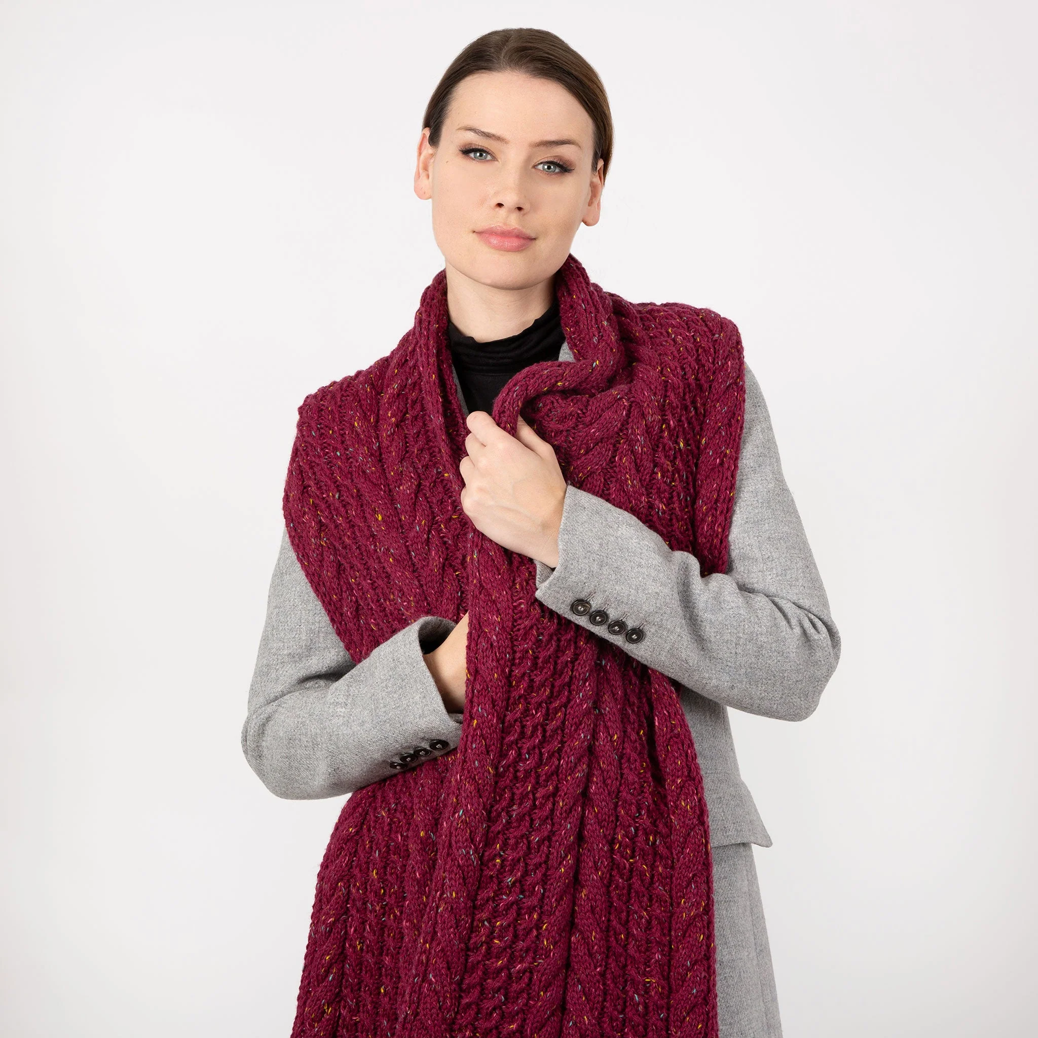 Women’s Cable Knit Scarf with Marl Yarn - Image 4