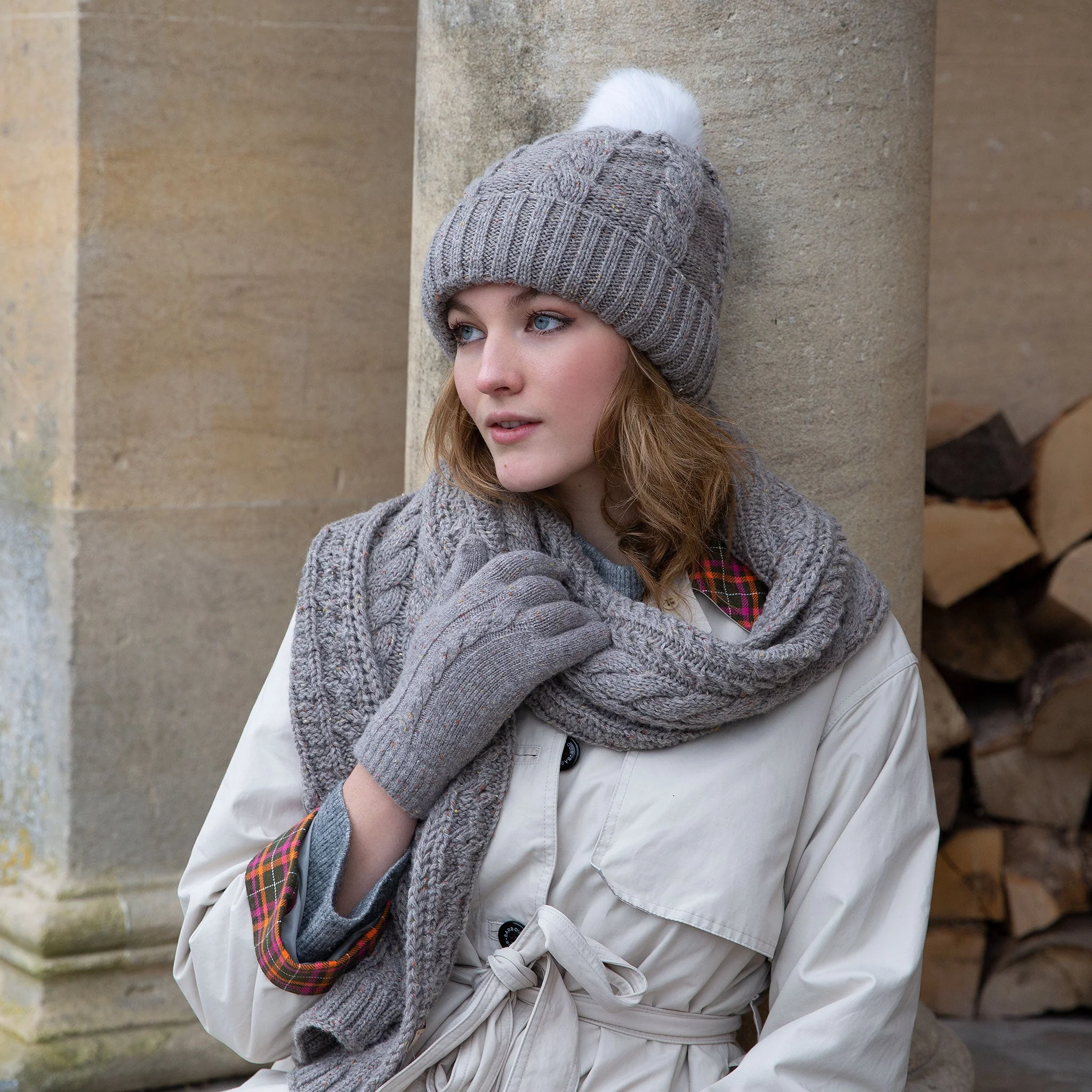Women’s Cable Knit Scarf with Marl Yarn - Image 7