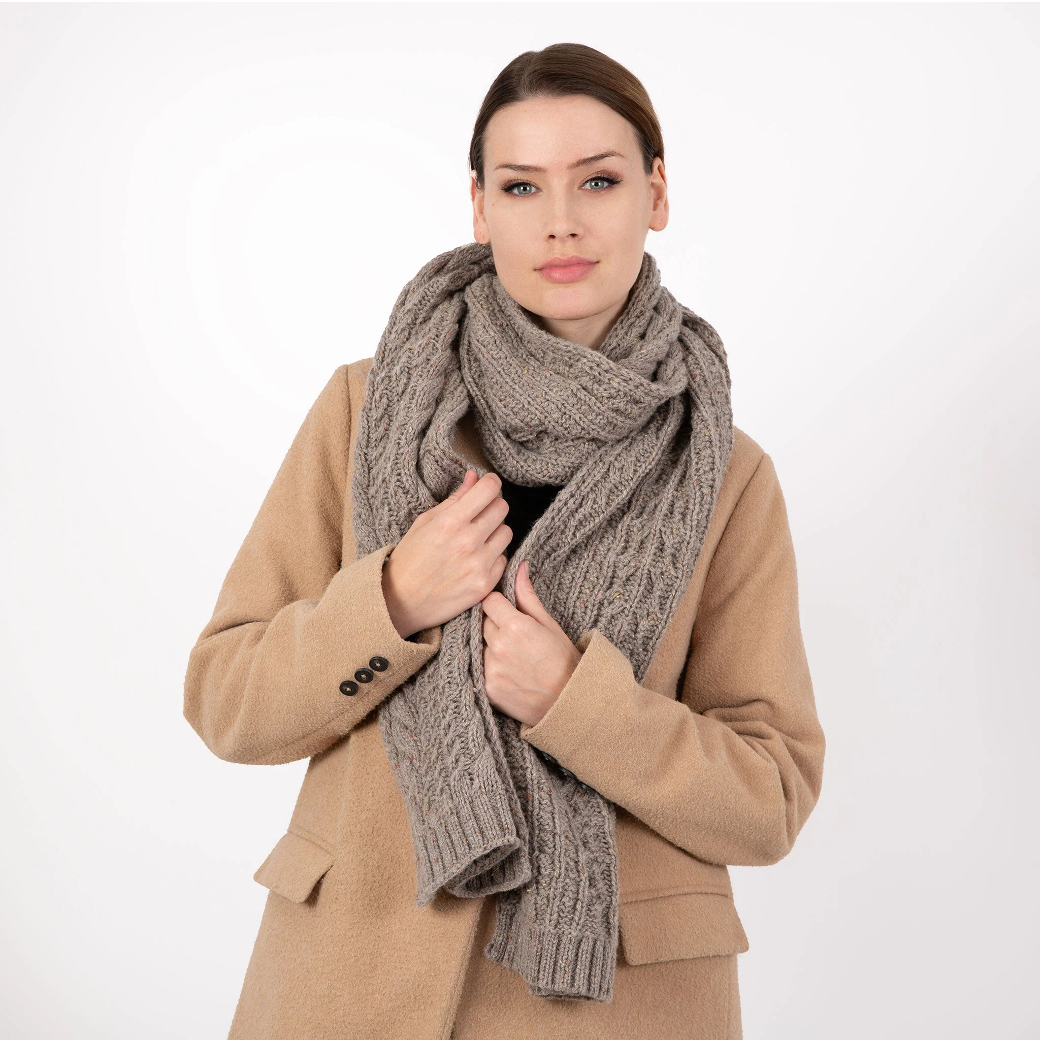 Women’s Cable Knit Scarf with Marl Yarn - Image 8