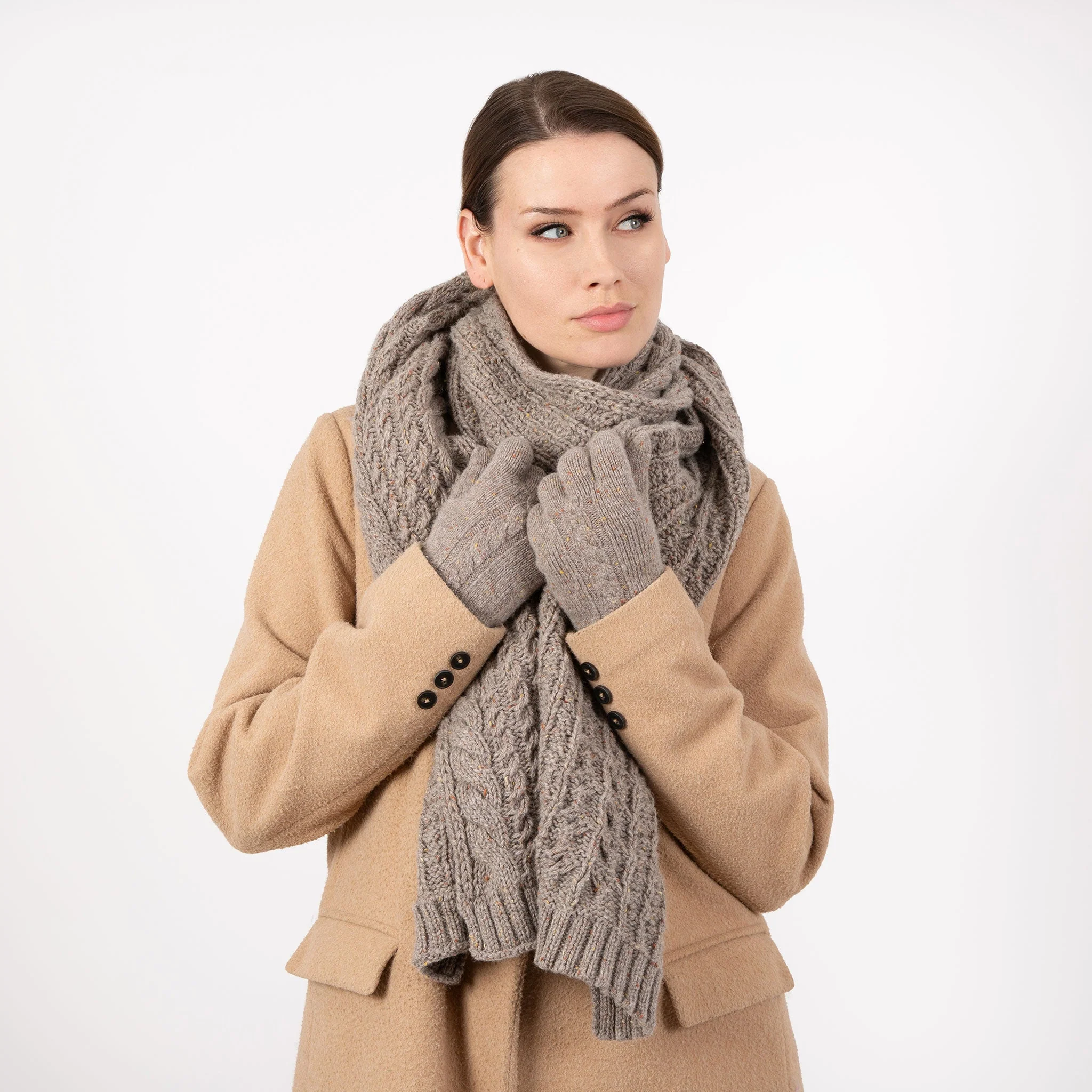 Women’s Cable Knit Scarf with Marl Yarn - Image 9