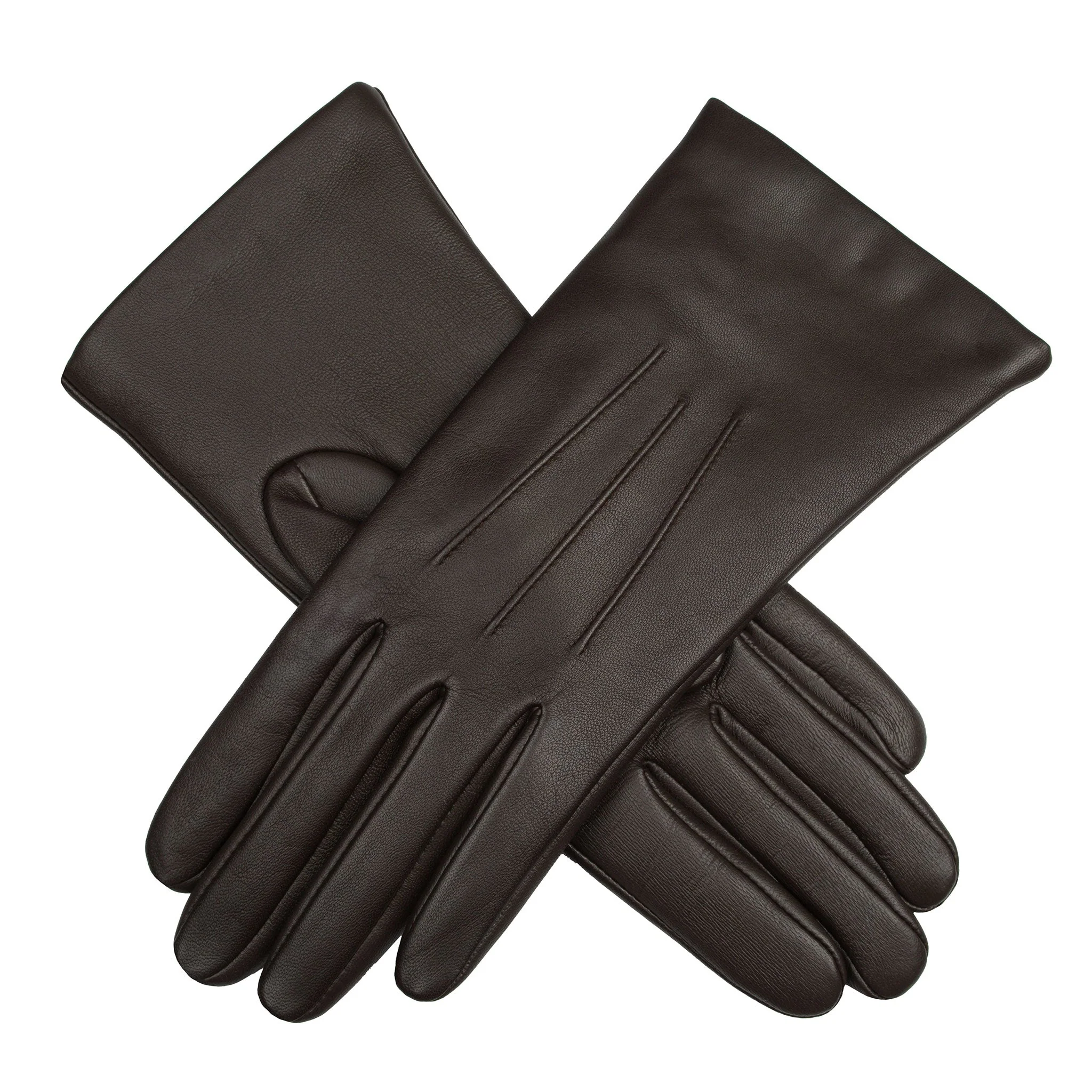 Women’s Touchscreen Three-Point Cashmere-Lined Leather Gloves - Image 27