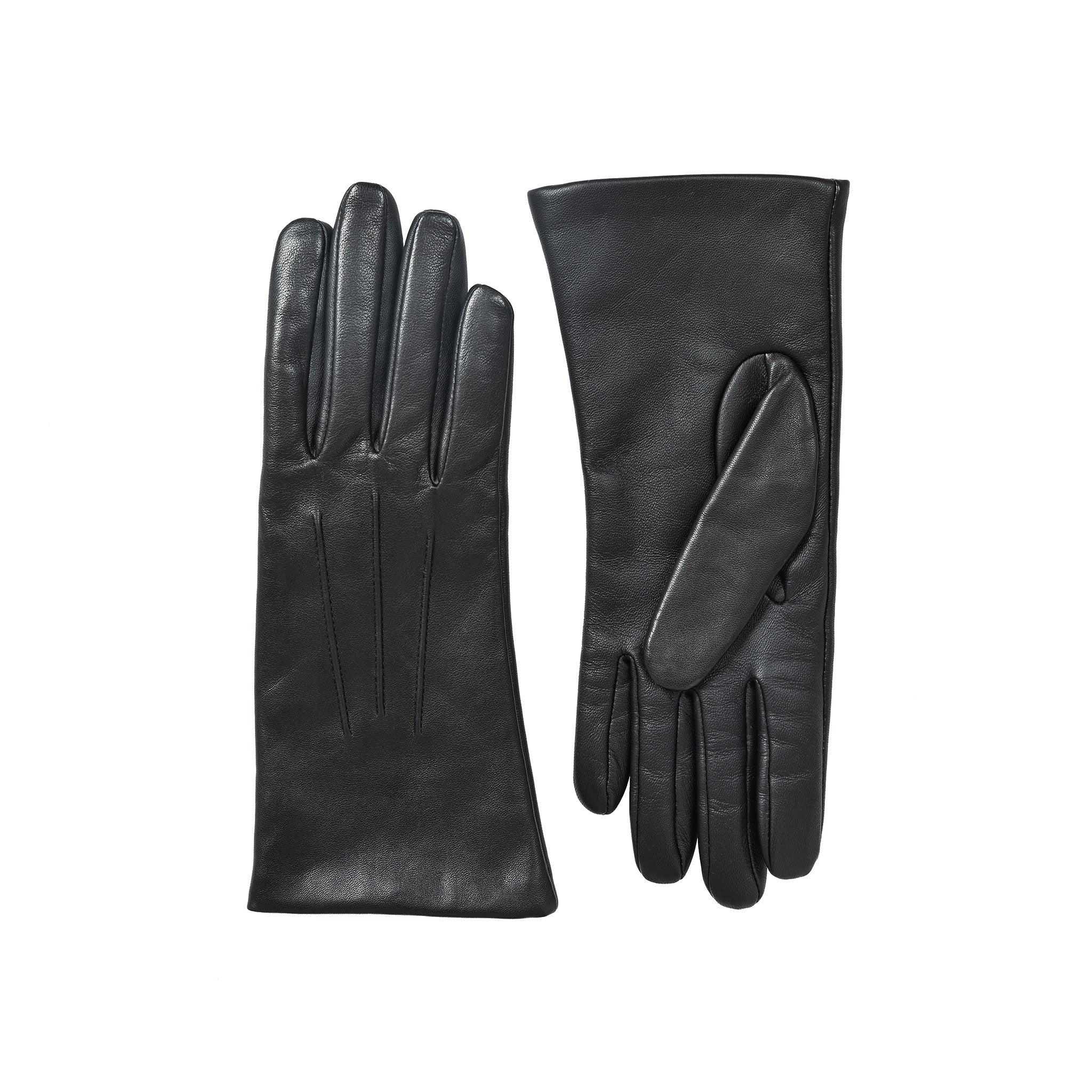 Women’s Touchscreen Three-Point Cashmere-Lined Leather Gloves - Image 6