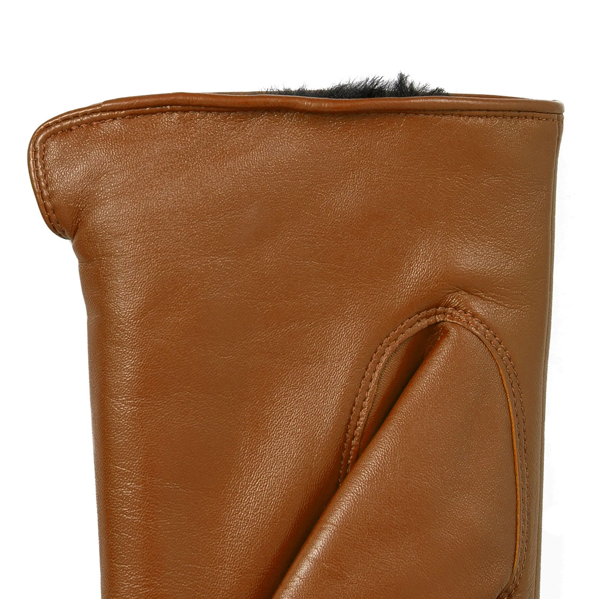 Women’s Touchscreen Single-Point Faux Fur-Lined Leather Gloves - Image 40