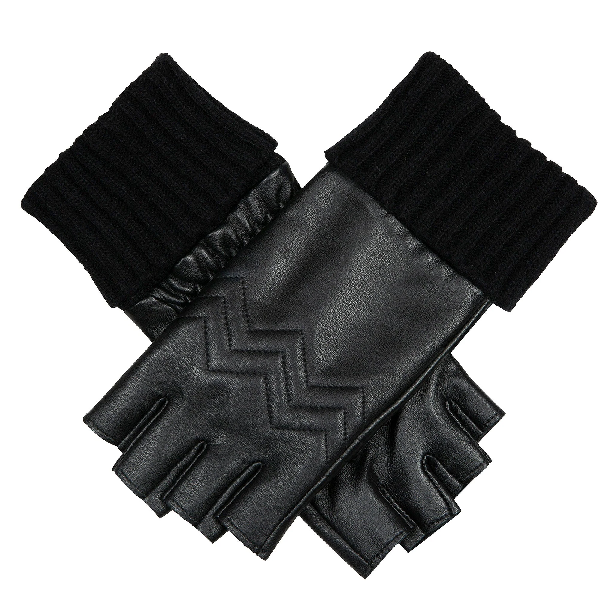 Women’s Fingerless Fleece-Lined Leather Gloves with Quilted Chevron Design - Image 12