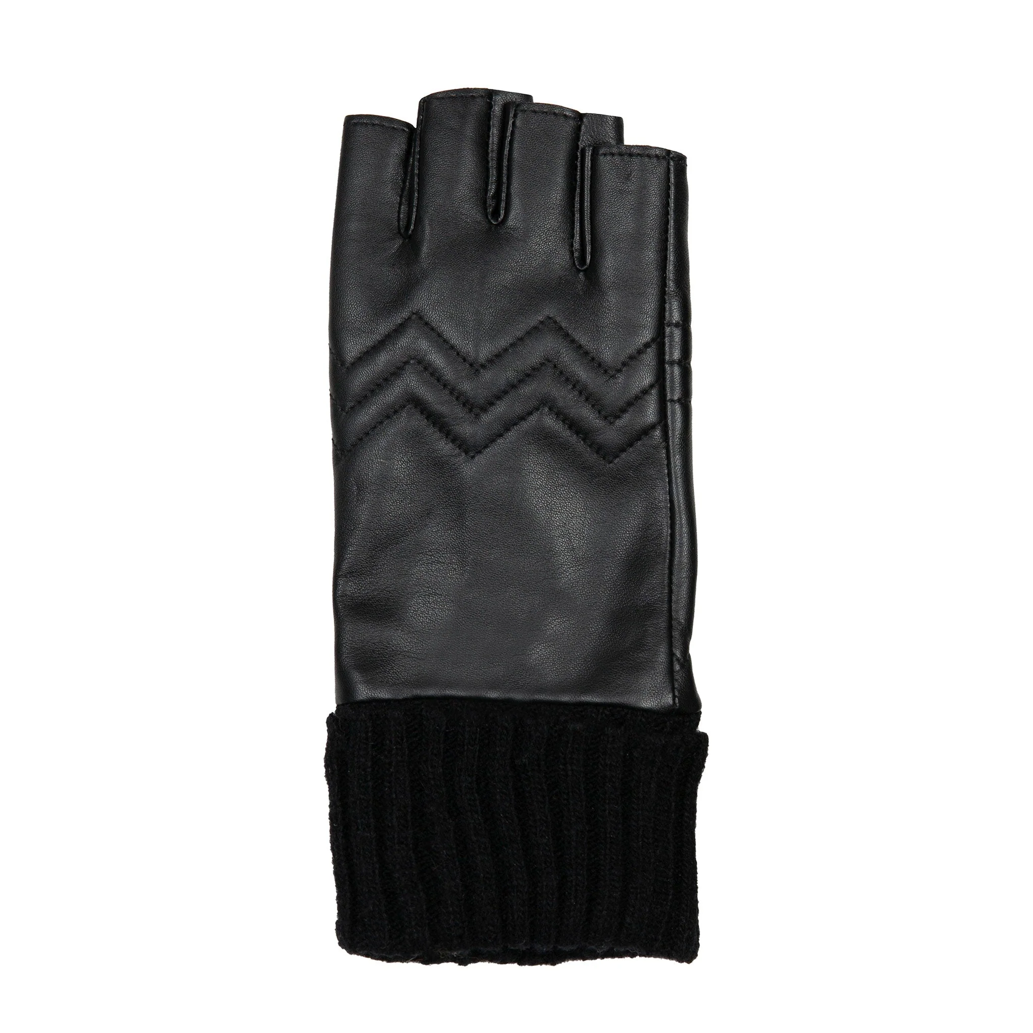 Women’s Fingerless Fleece-Lined Leather Gloves with Quilted Chevron Design - Image 14
