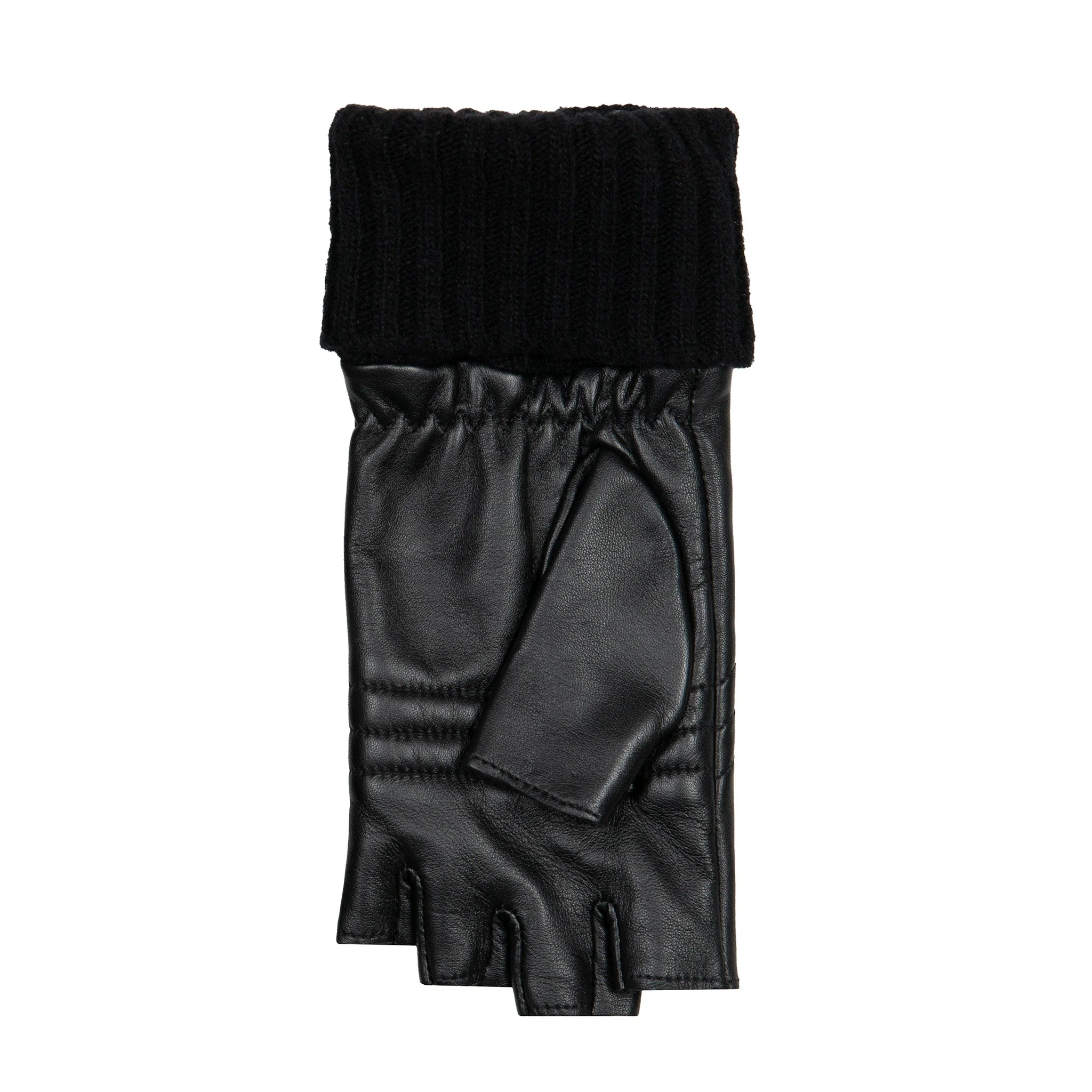 Women’s Fingerless Fleece-Lined Leather Gloves with Quilted Chevron Design - Image 16