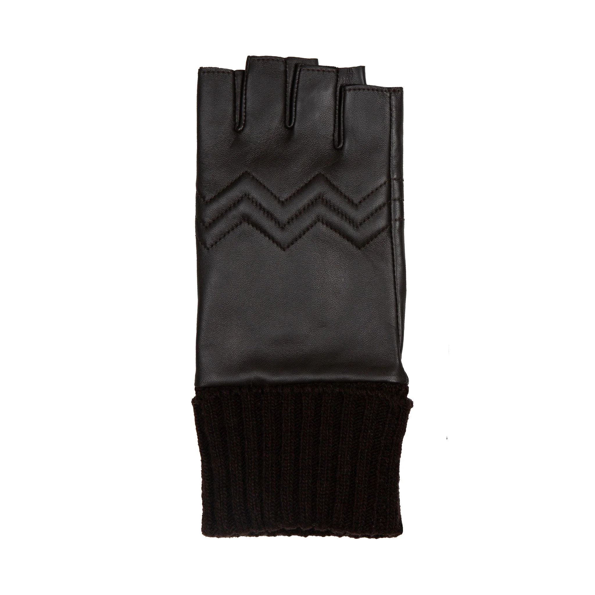 Women’s Fingerless Fleece-Lined Leather Gloves with Quilted Chevron Design - Image 5