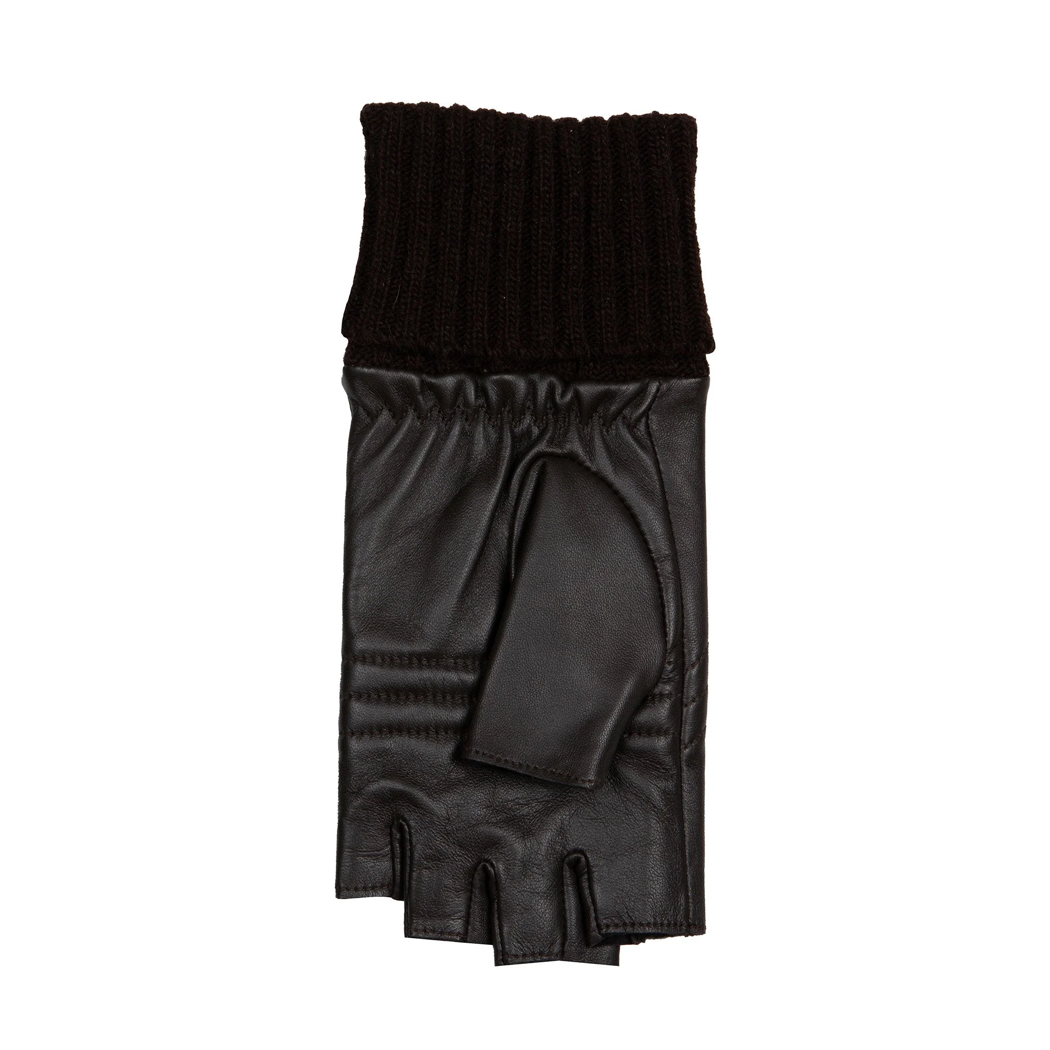 Women’s Fingerless Fleece-Lined Leather Gloves with Quilted Chevron Design - Image 7