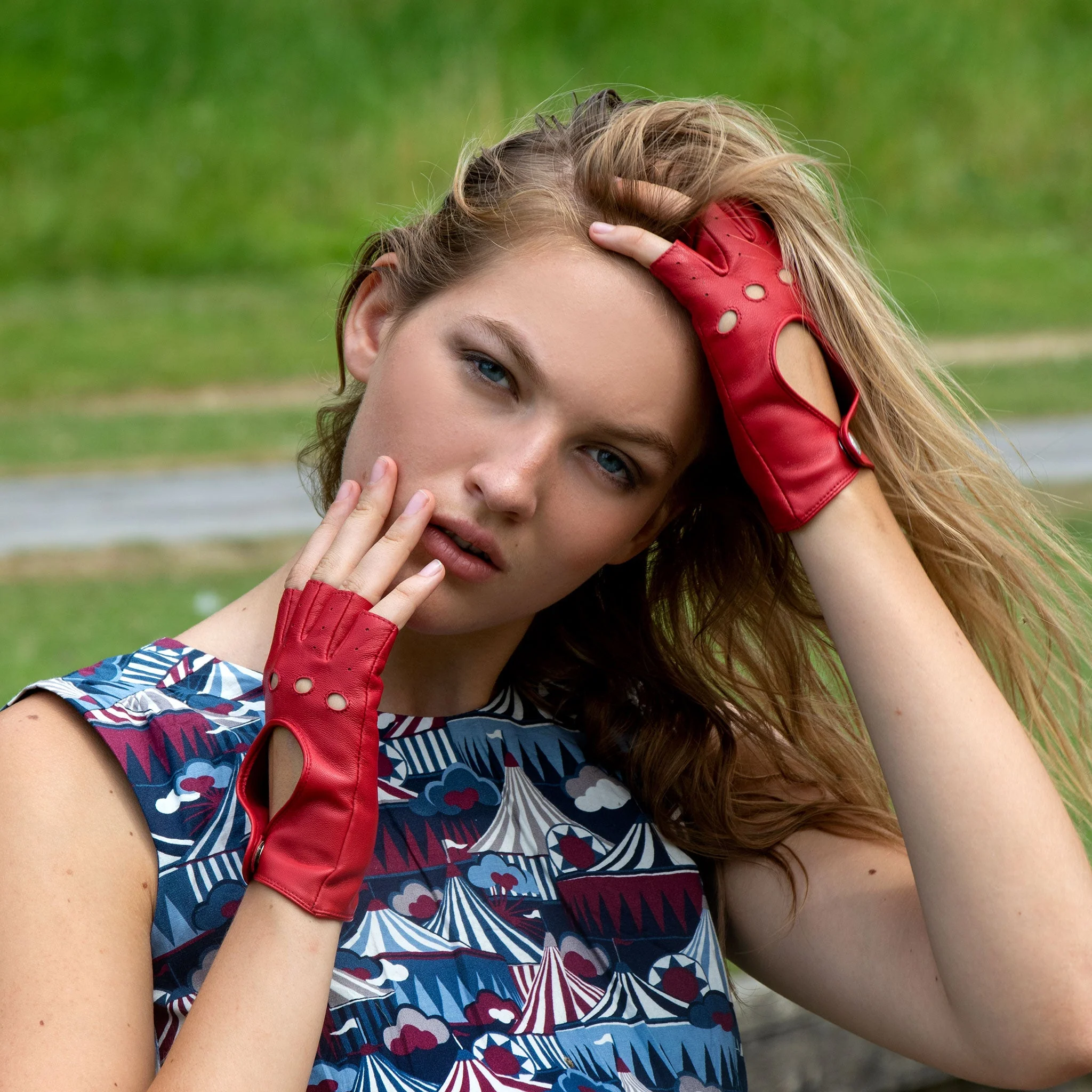 Women’s Fingerless Leather Driving Gloves - Image 61