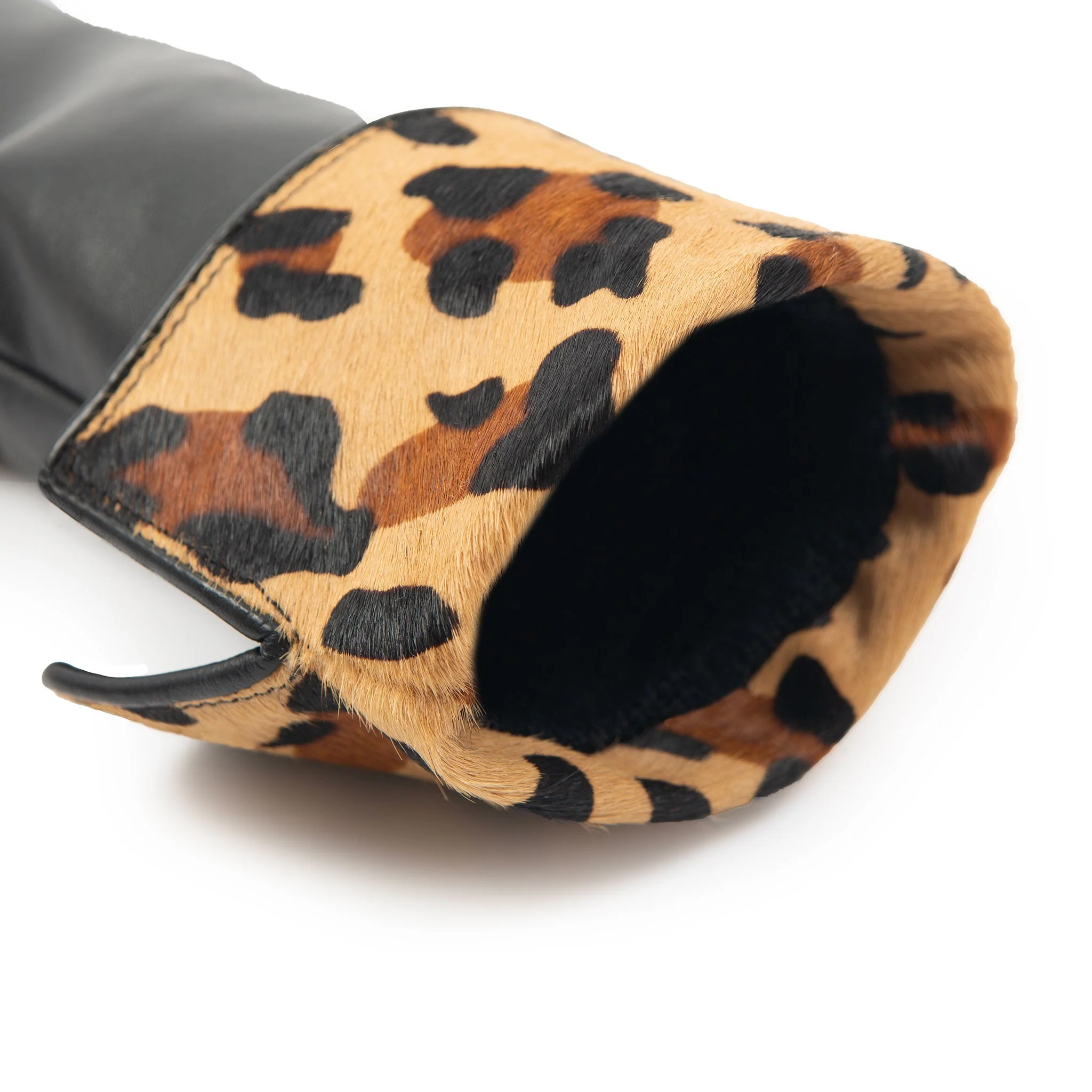 Womenâs Lined Leather Gloves with Ponyskin Leopard Print Cuffs - Image 11