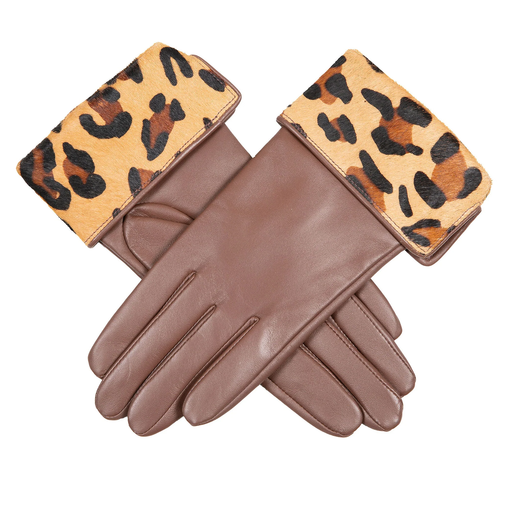 Womenâs Lined Leather Gloves with Ponyskin Leopard Print Cuffs - Image 13