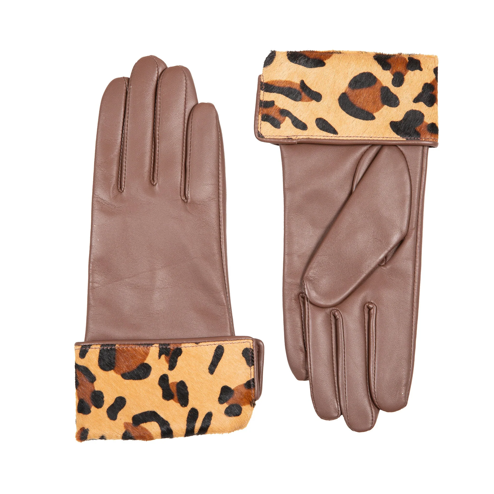 Womenâs Lined Leather Gloves with Ponyskin Leopard Print Cuffs - Image 16