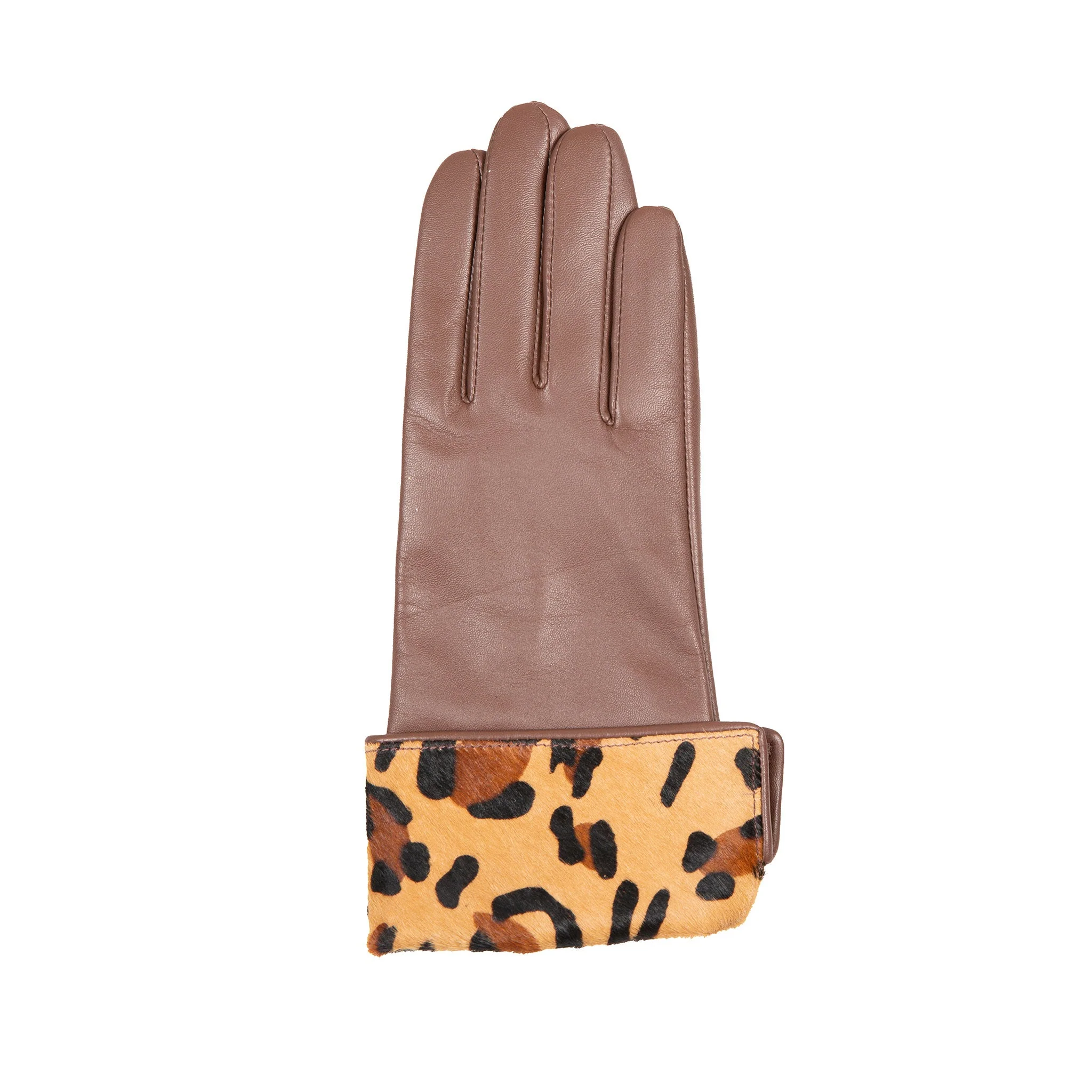 Womenâs Lined Leather Gloves with Ponyskin Leopard Print Cuffs - Image 17