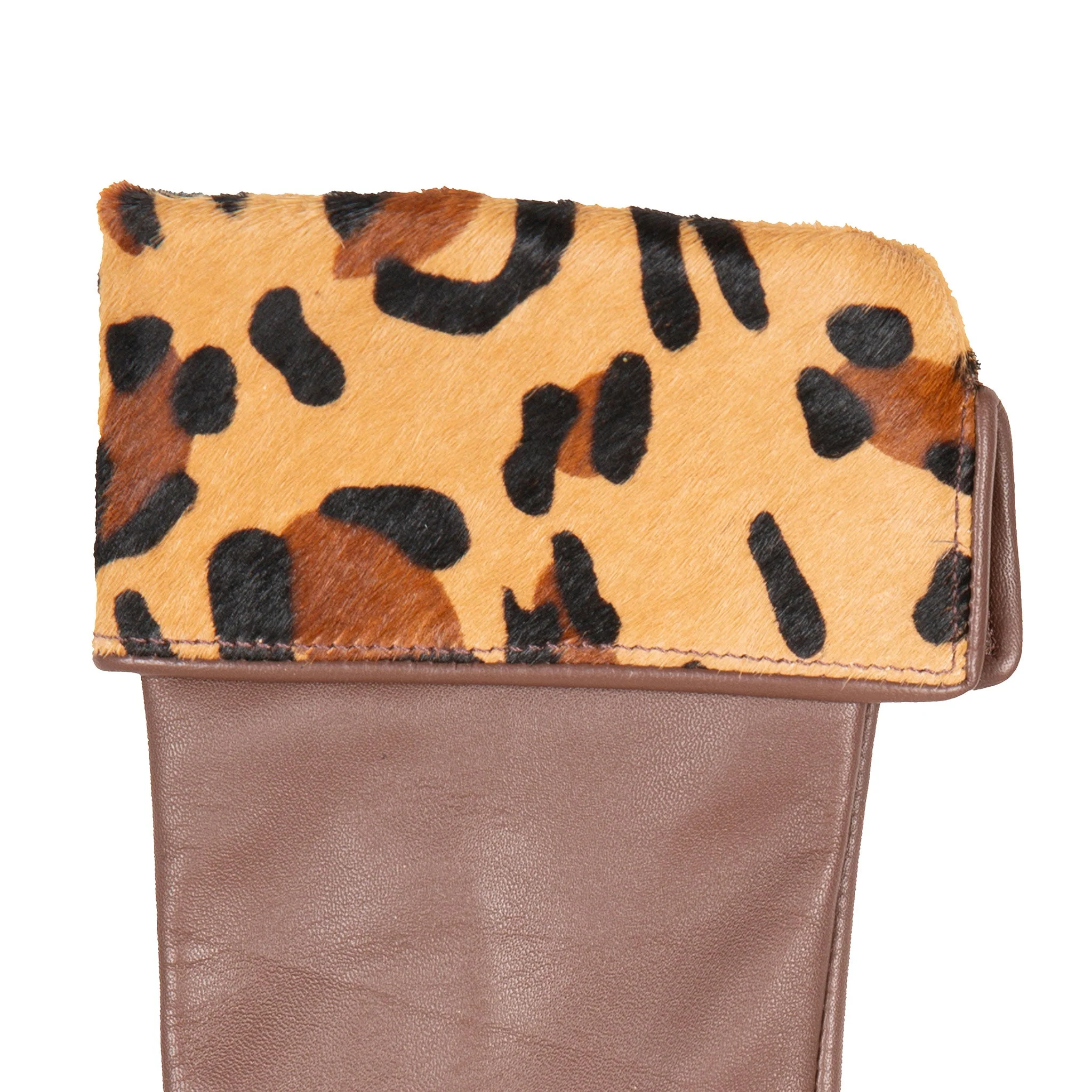Womenâs Lined Leather Gloves with Ponyskin Leopard Print Cuffs - Image 20