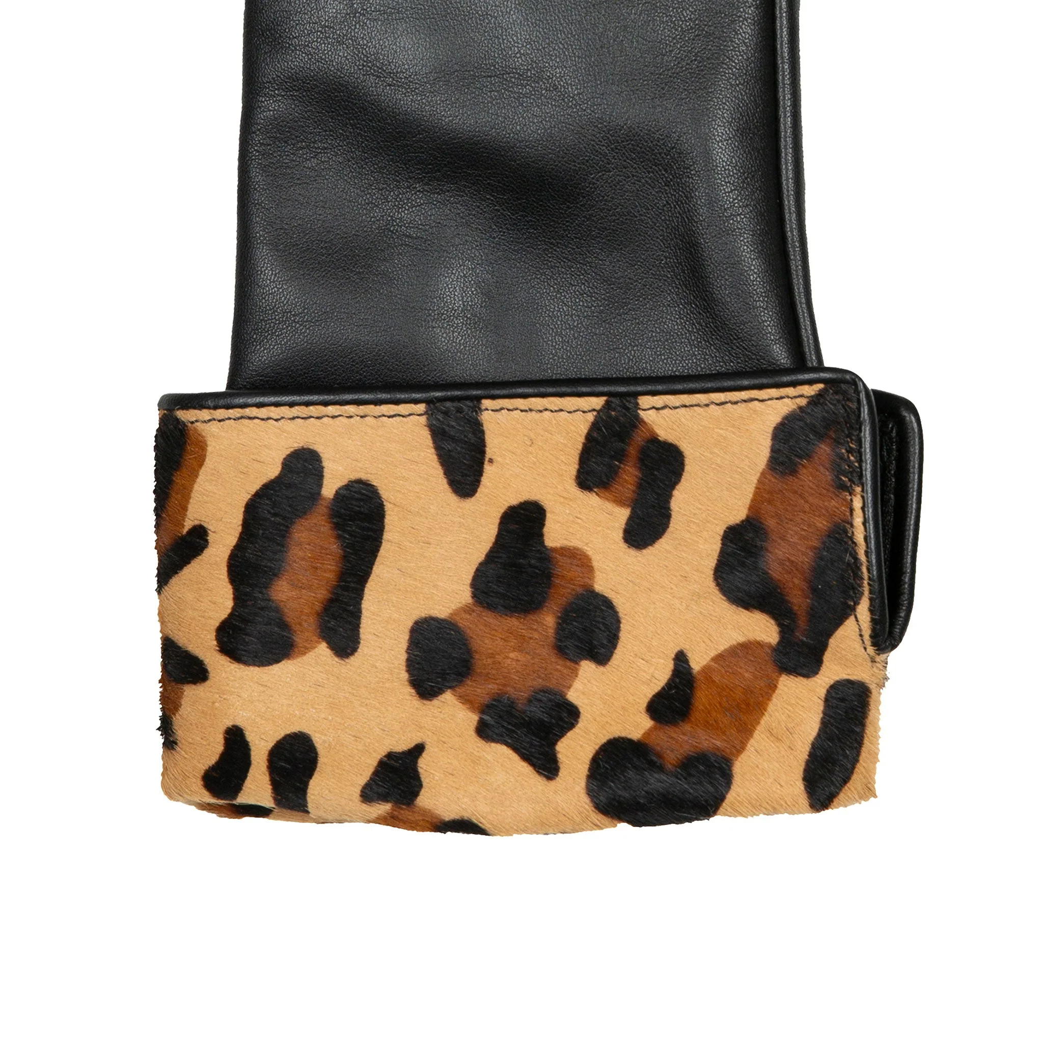 Womenâs Lined Leather Gloves with Ponyskin Leopard Print Cuffs - Image 6