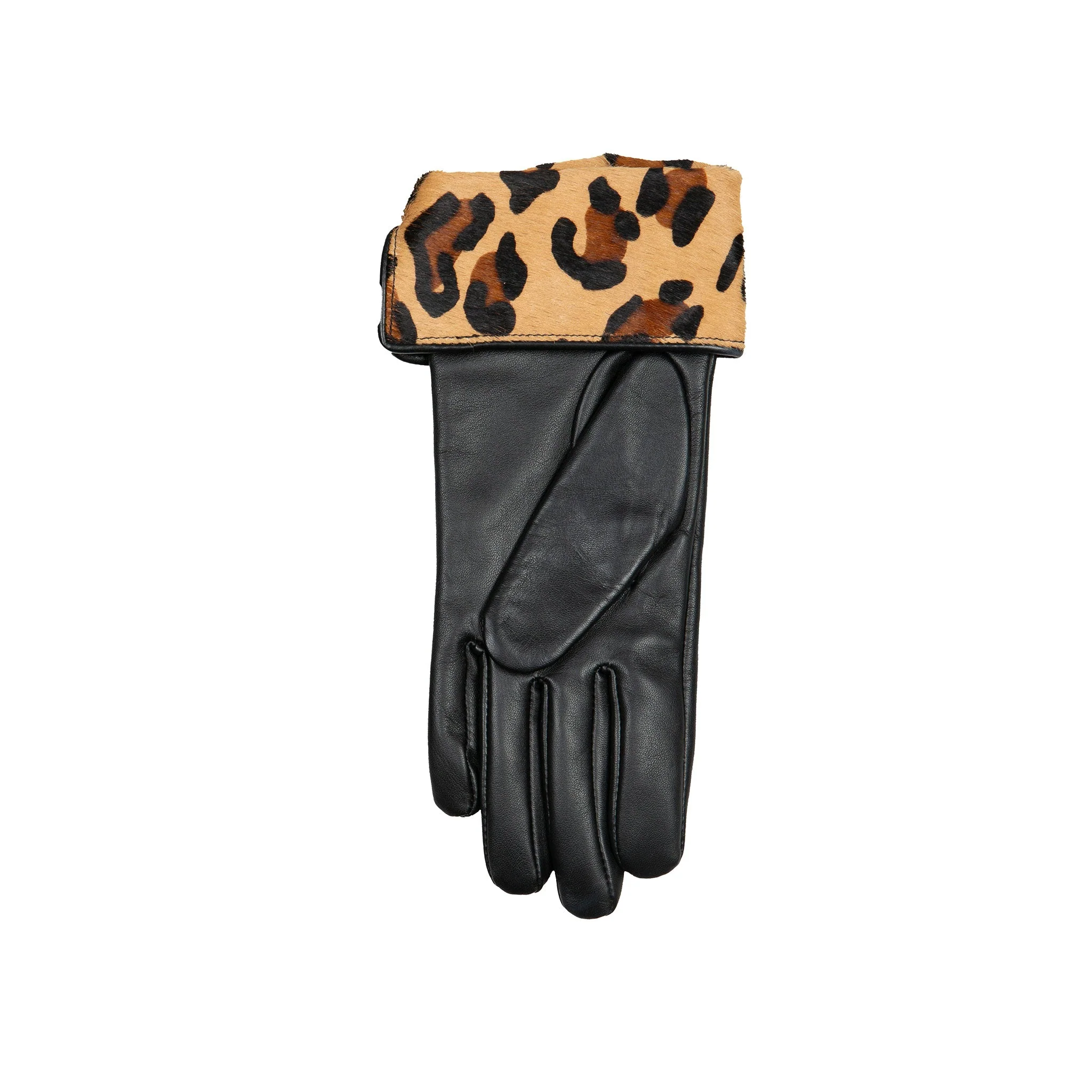 Womenâs Lined Leather Gloves with Ponyskin Leopard Print Cuffs - Image 7