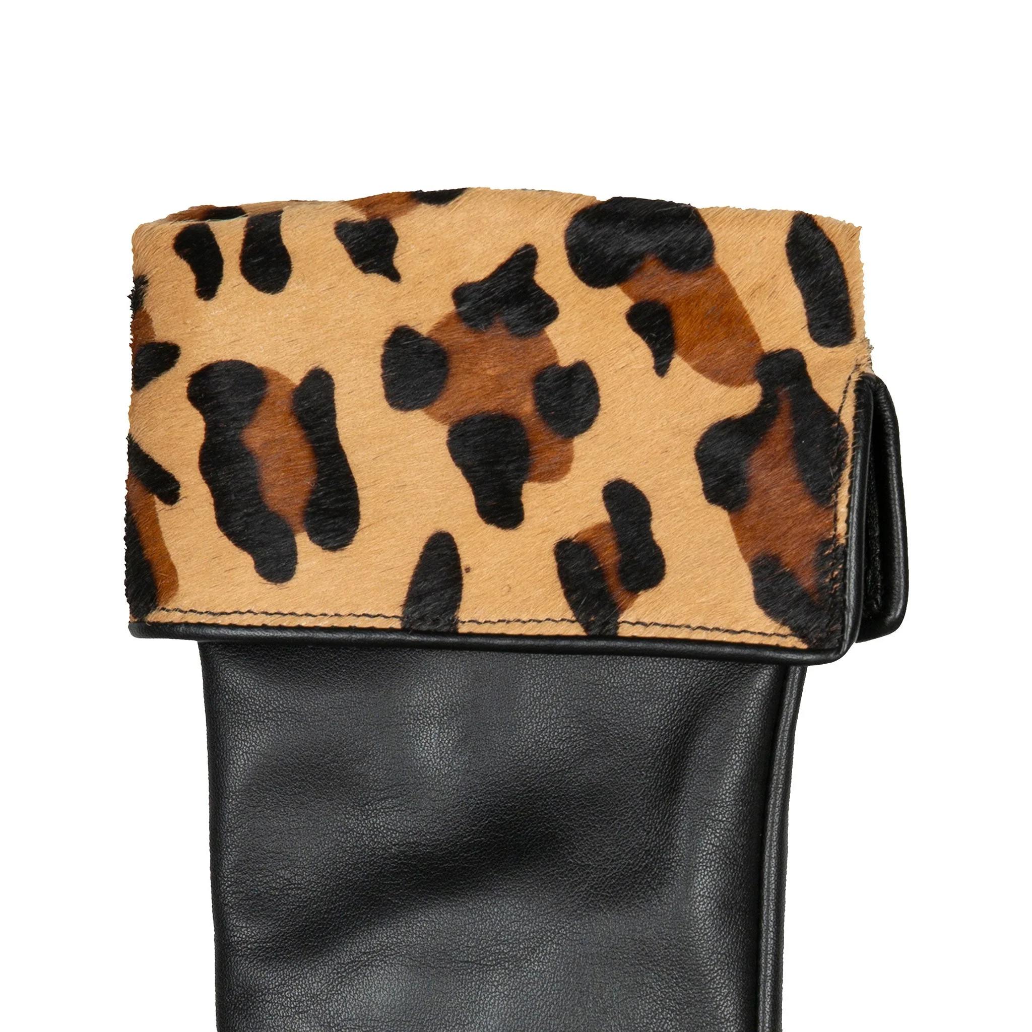 Womenâs Lined Leather Gloves with Ponyskin Leopard Print Cuffs - Image 8