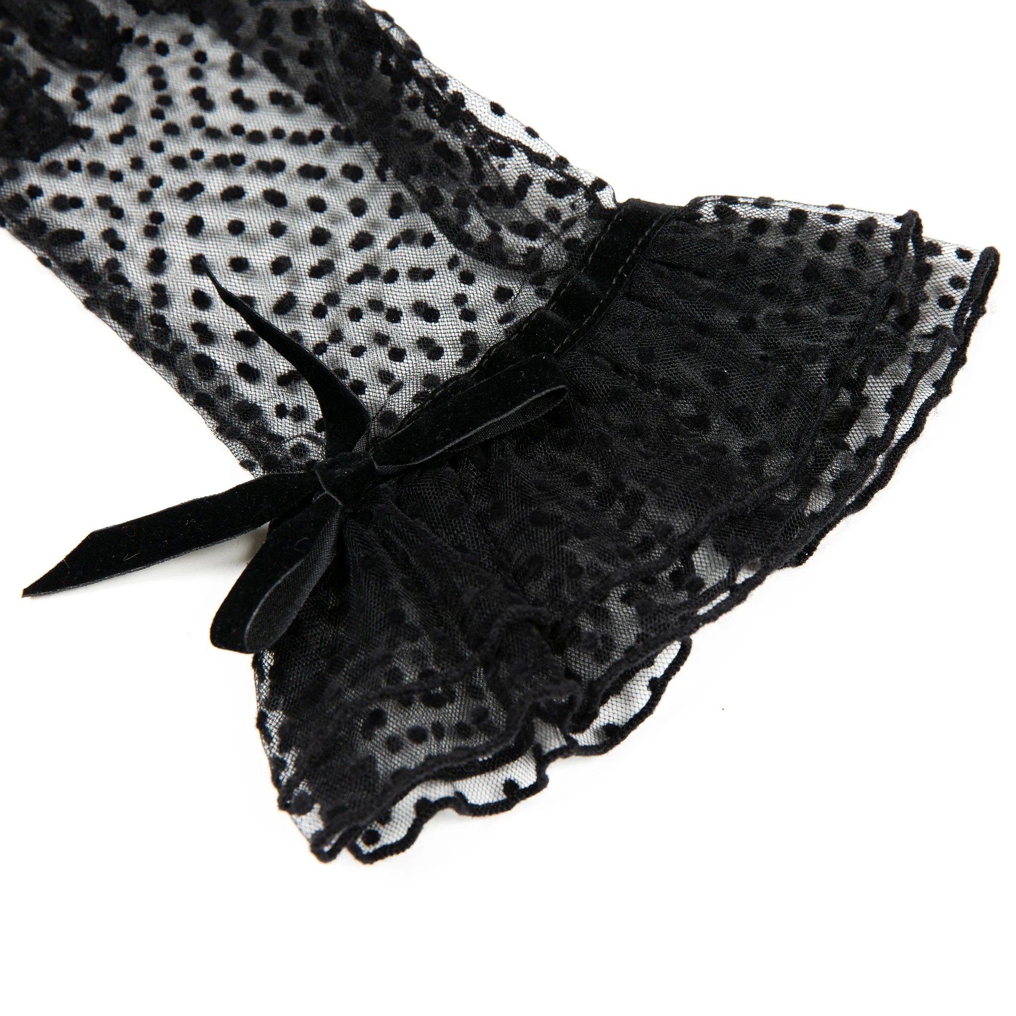 Women’s Spotty Tulle Gloves with Double Cuff and Bow - Image 11