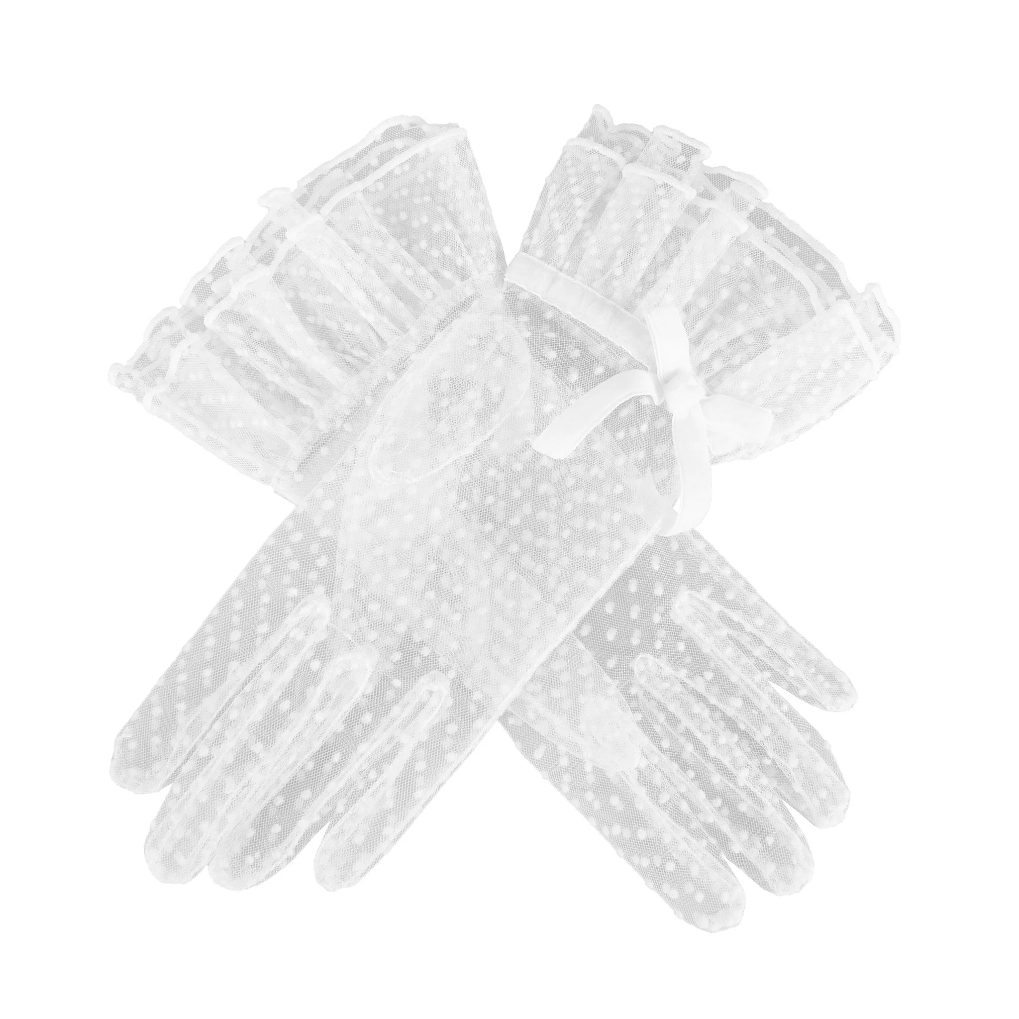 Women’s Spotty Tulle Gloves with Double Cuff and Bow - Image 13