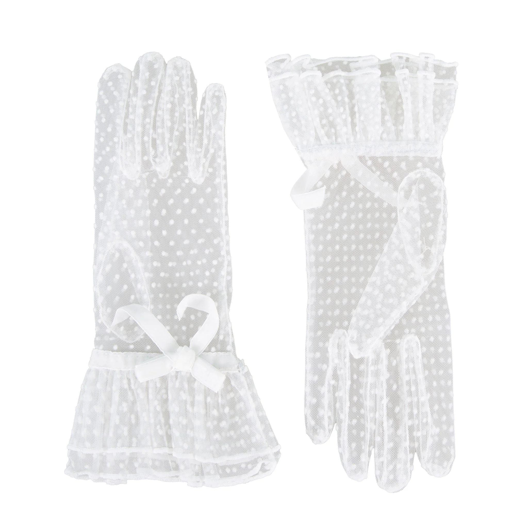 Women’s Spotty Tulle Gloves with Double Cuff and Bow - Image 17