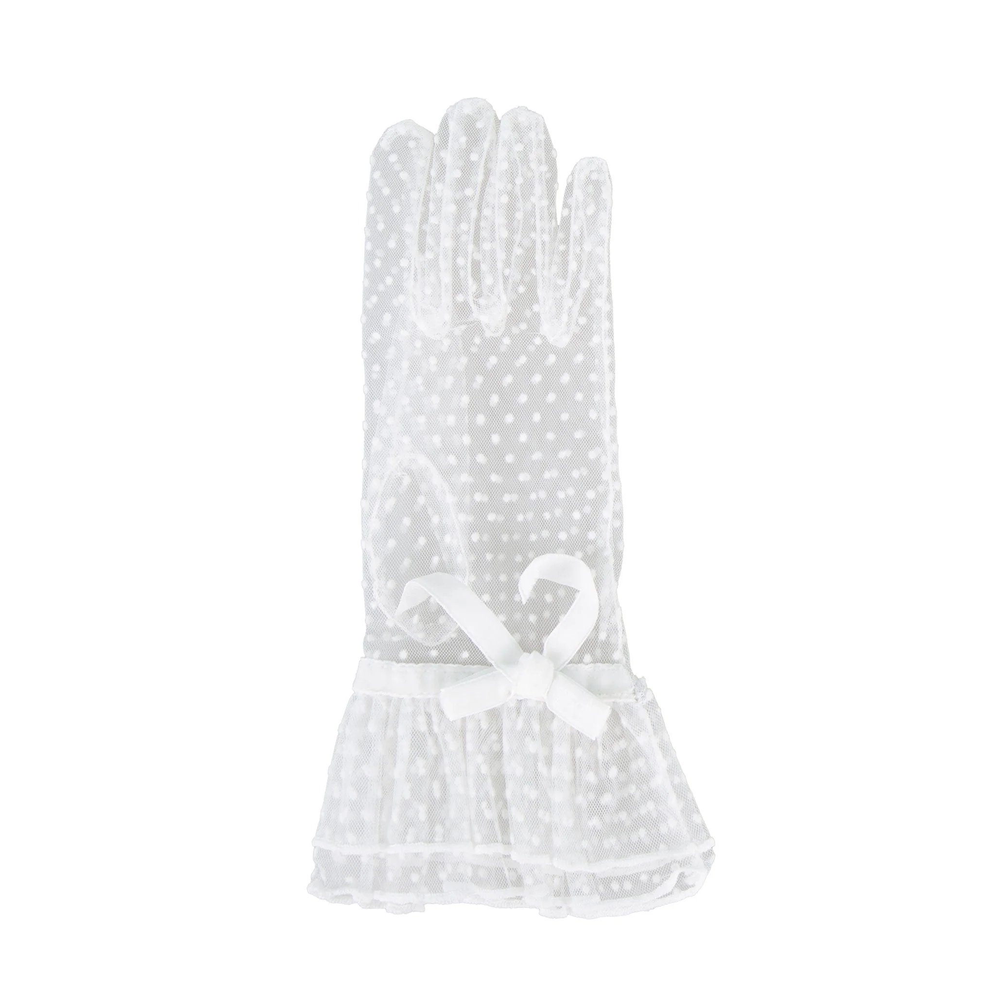 Women’s Spotty Tulle Gloves with Double Cuff and Bow - Image 18
