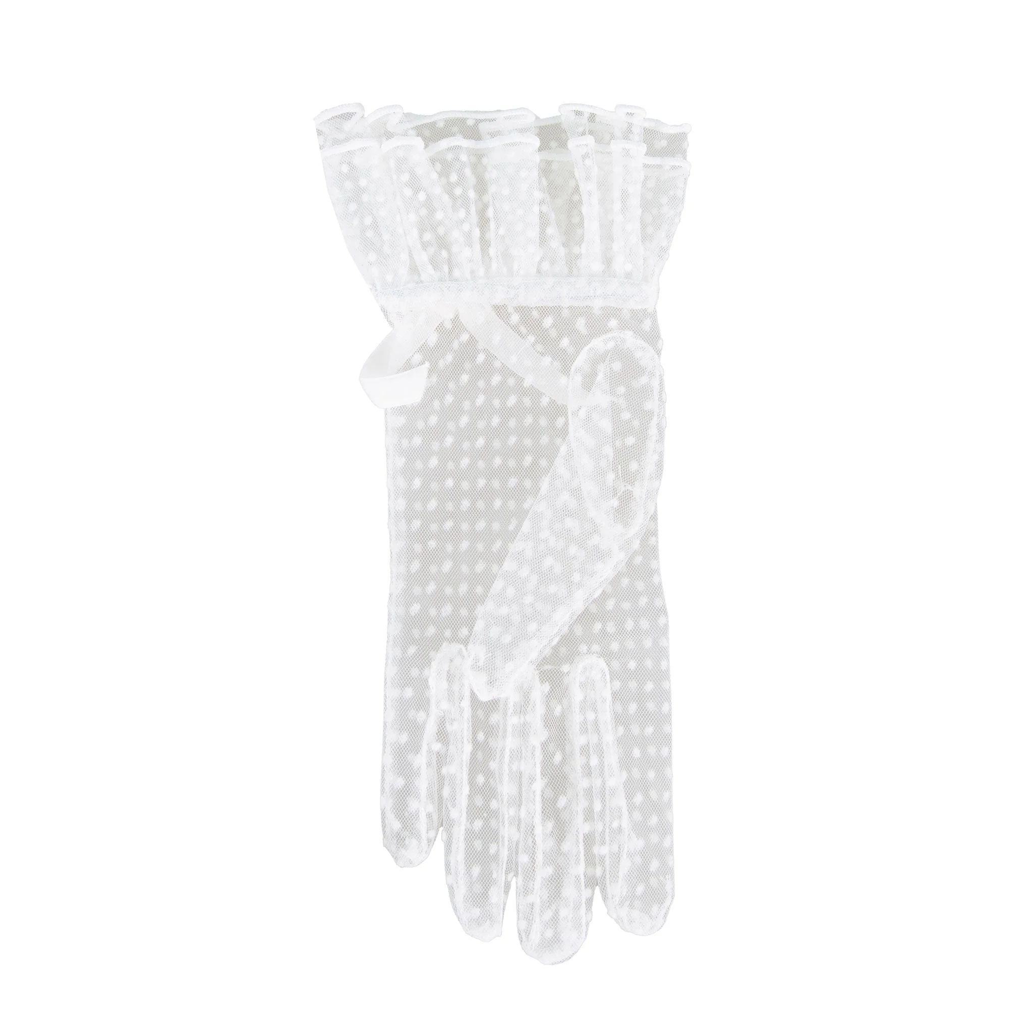 Women’s Spotty Tulle Gloves with Double Cuff and Bow - Image 20