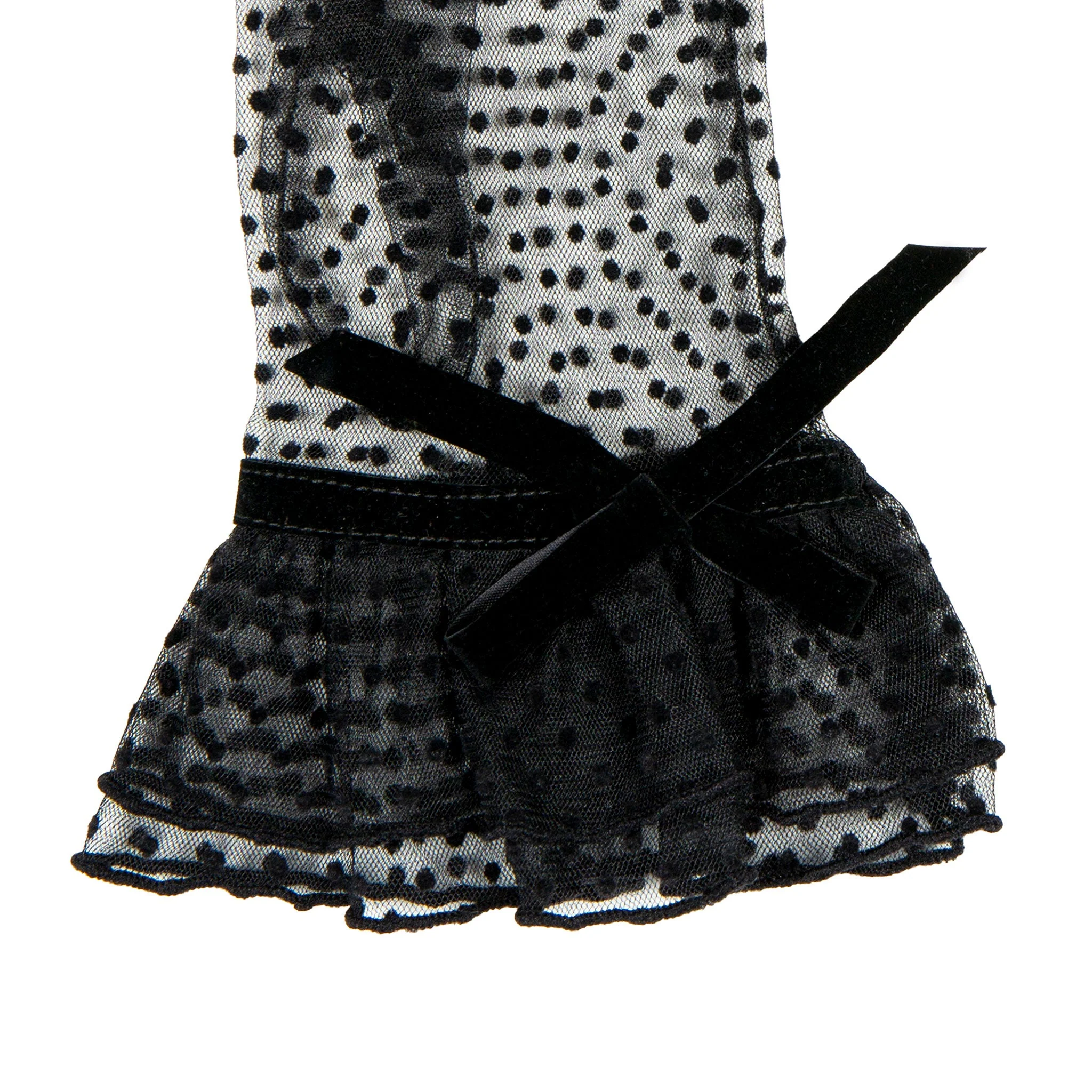 Women’s Spotty Tulle Gloves with Double Cuff and Bow - Image 6