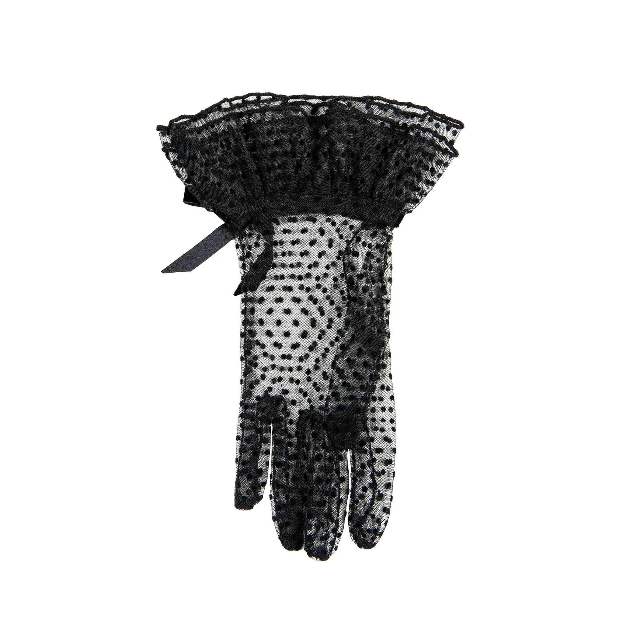 Women’s Spotty Tulle Gloves with Double Cuff and Bow - Image 7