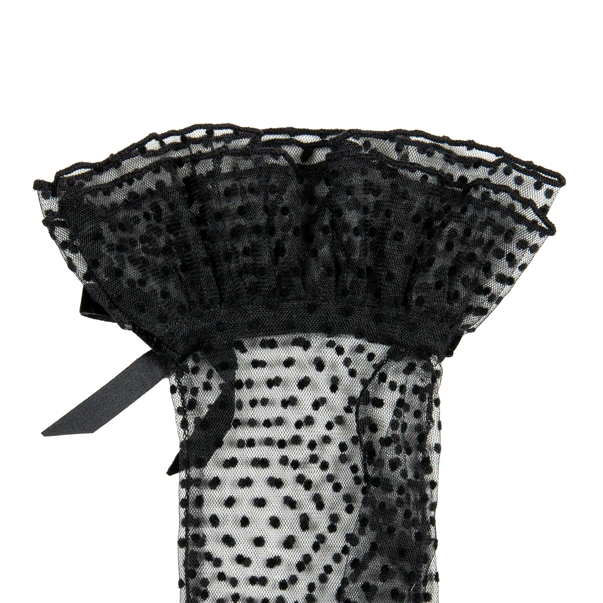 Women’s Spotty Tulle Gloves with Double Cuff and Bow - Image 8