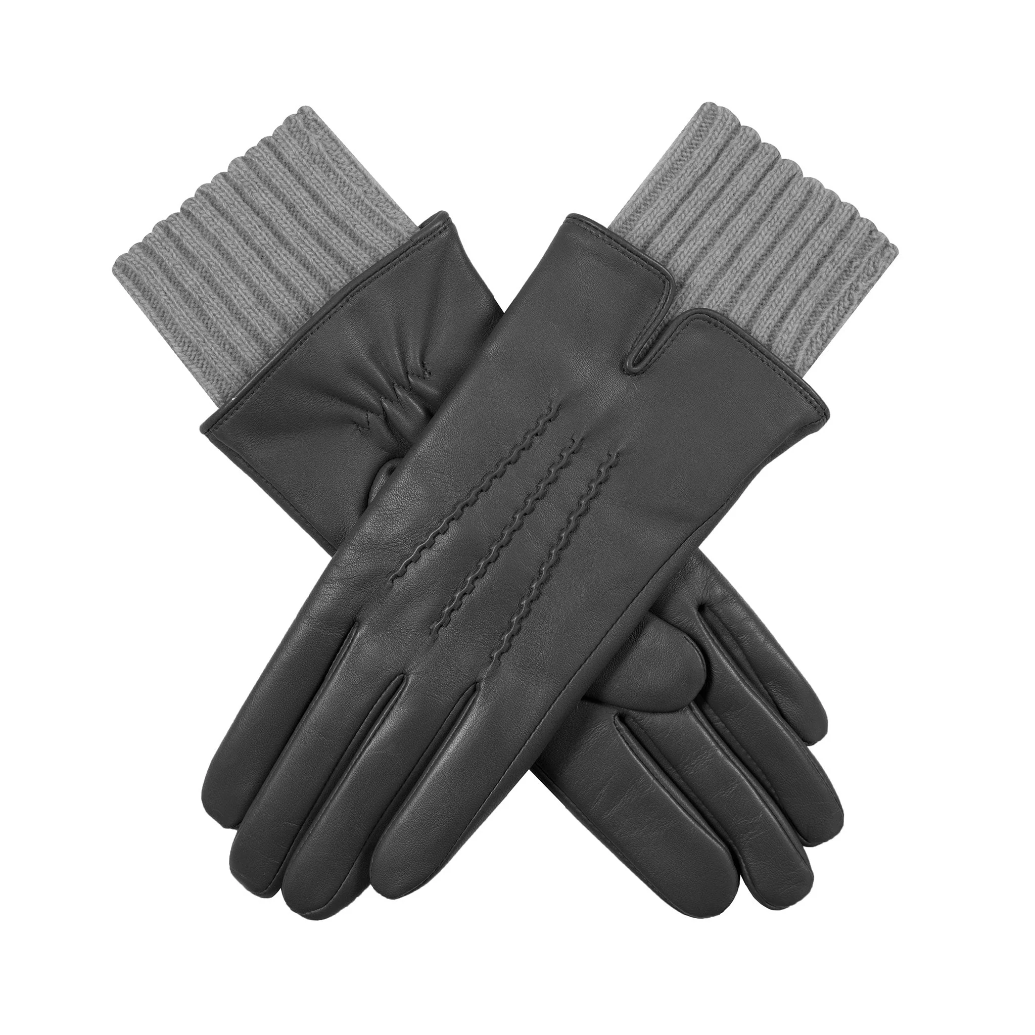 Women’s Three-Point Wool Blend-Lined Leather Gloves with Knitted Cuffs - Image 14